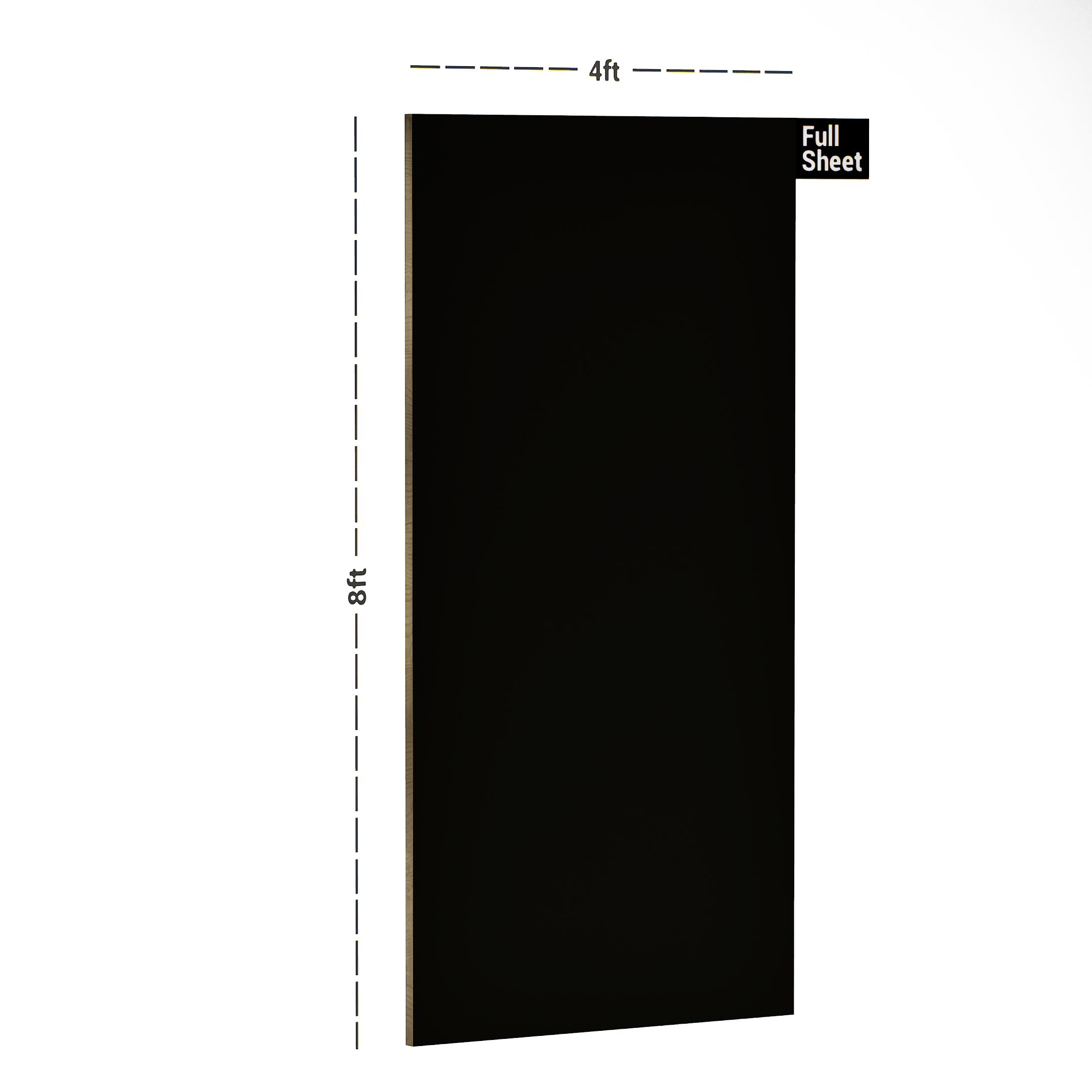 Dimension image of Watwin 1006 Beta Black 8 ft x 4 ft Colorave Series PVC Laminate - 1.25 mm in an isometric setup | Material Depot