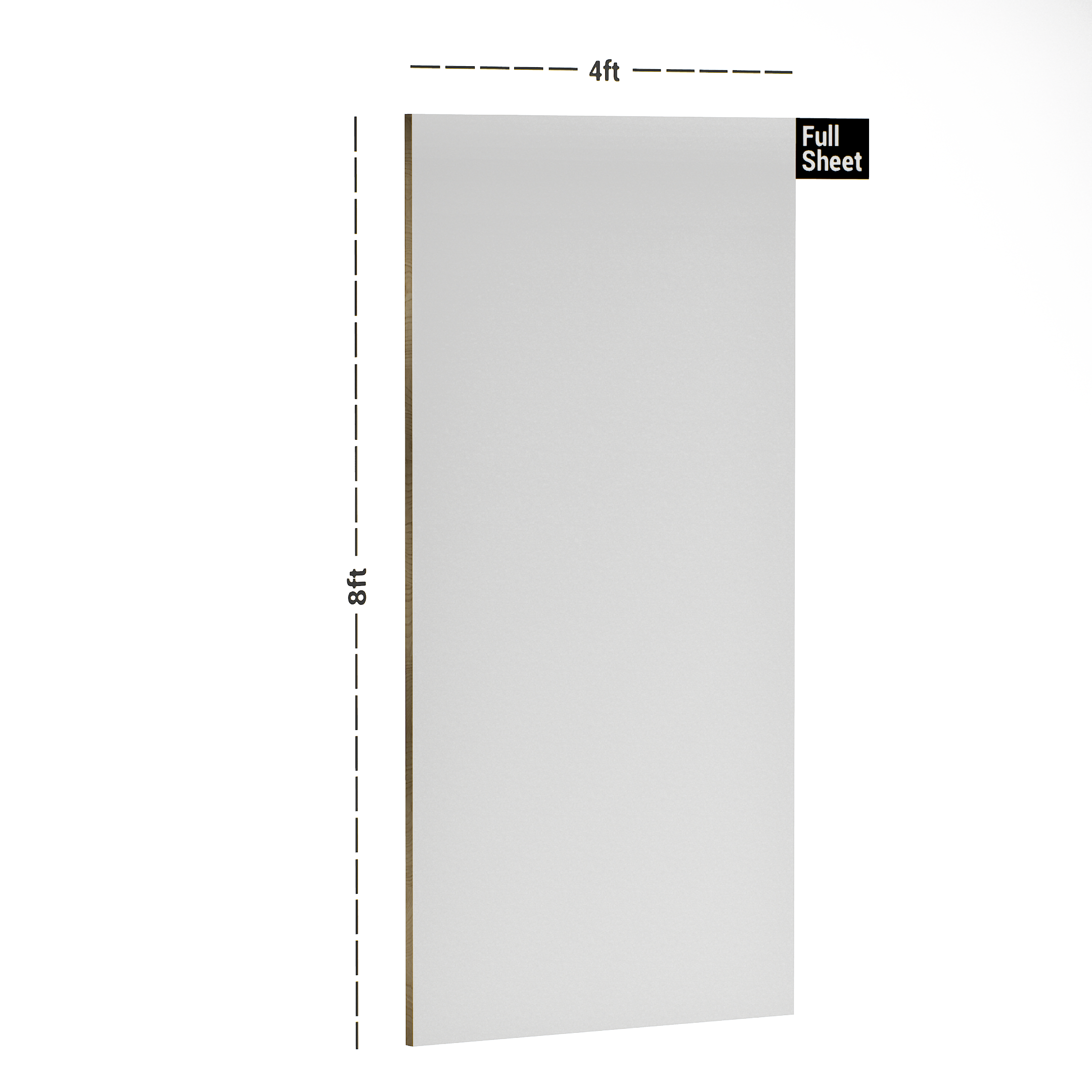 Dimension image of ZMT 2034 Pearl White 8 ft x 4 ft Zero Reflection Matt Finish Laminate - 1 mm in an isometric setup | Material Depot