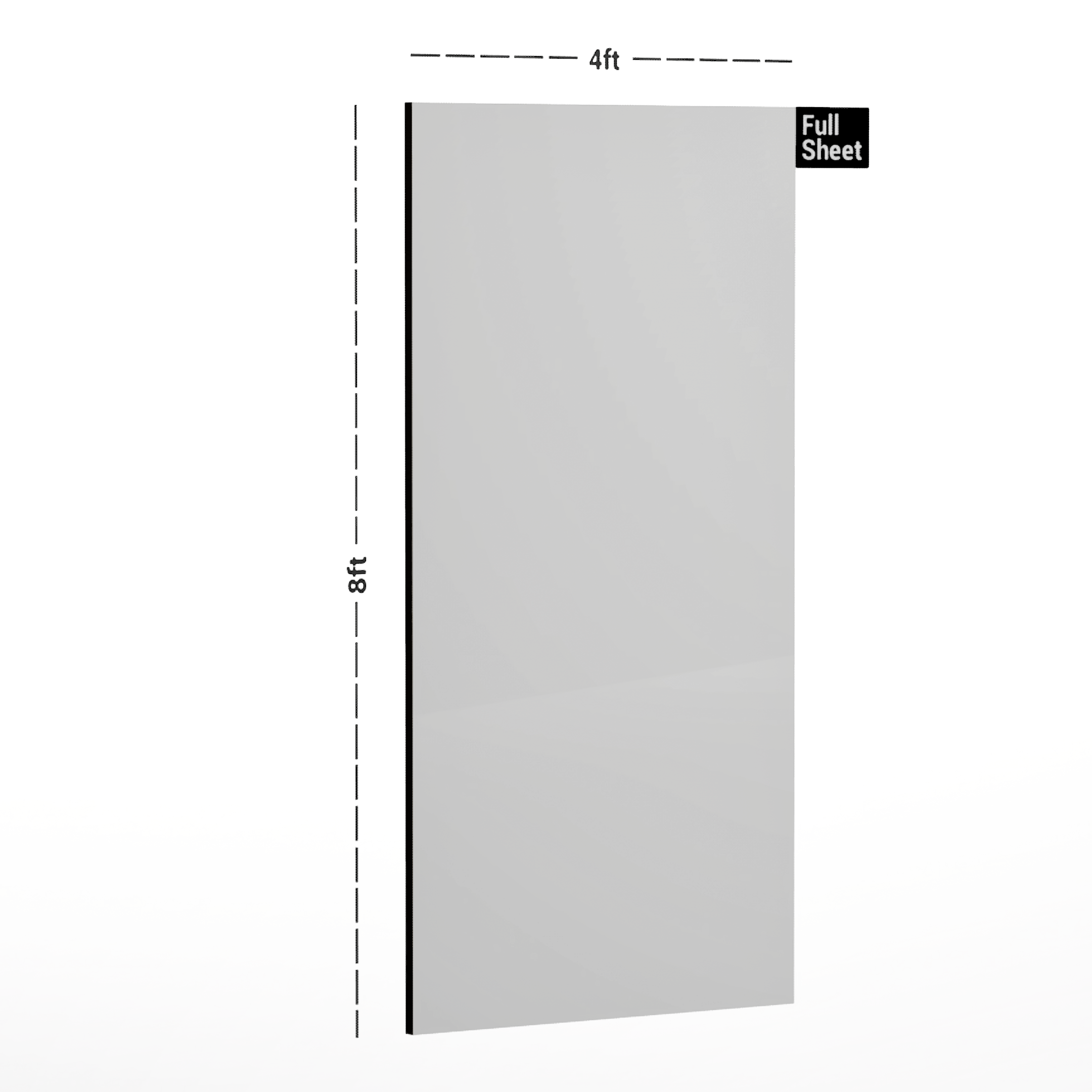 Dimension image of GA 4001 8 ft x 4 ft Solid Colour Finish 6H Antiscratch Acrylic Laminate - 1.5 mm ( Matching Edgeband Code EB 4001) in an isometric setup | Material Depot