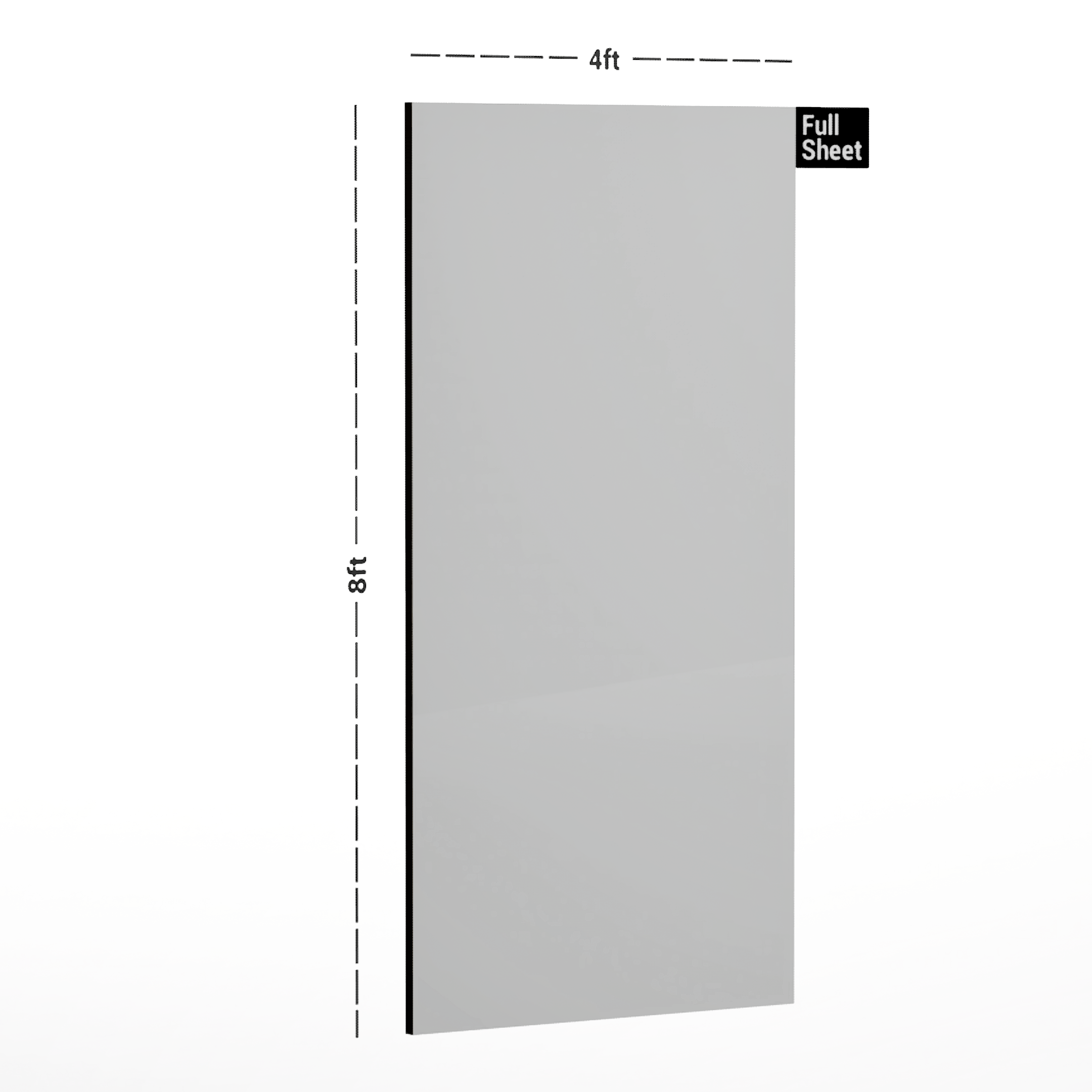 Dimension image of GA 4008 8 ft x 4 ft Solid Colour Finish 6H Antiscratch Acrylic Laminate - 1.5 mm ( Matching Edgeband Code EB 4008) in an isometric setup | Material Depot