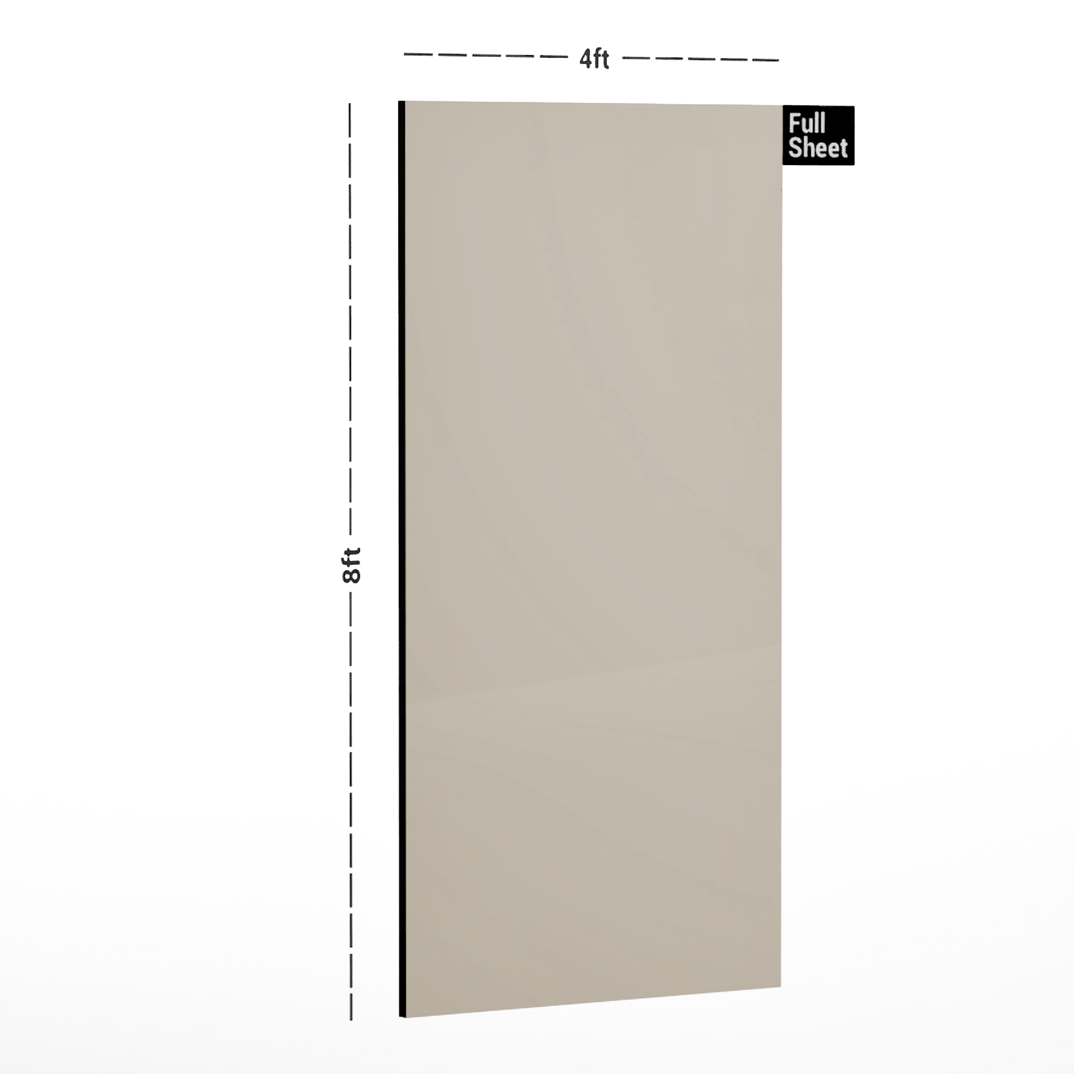 Dimension image of GA 4003 8 ft x 4 ft Solid Colour Finish 6H Antiscratch Acrylic Laminate - 1.5 mm ( Matching Edgeband Code EB 4003) in an isometric setup | Material Depot