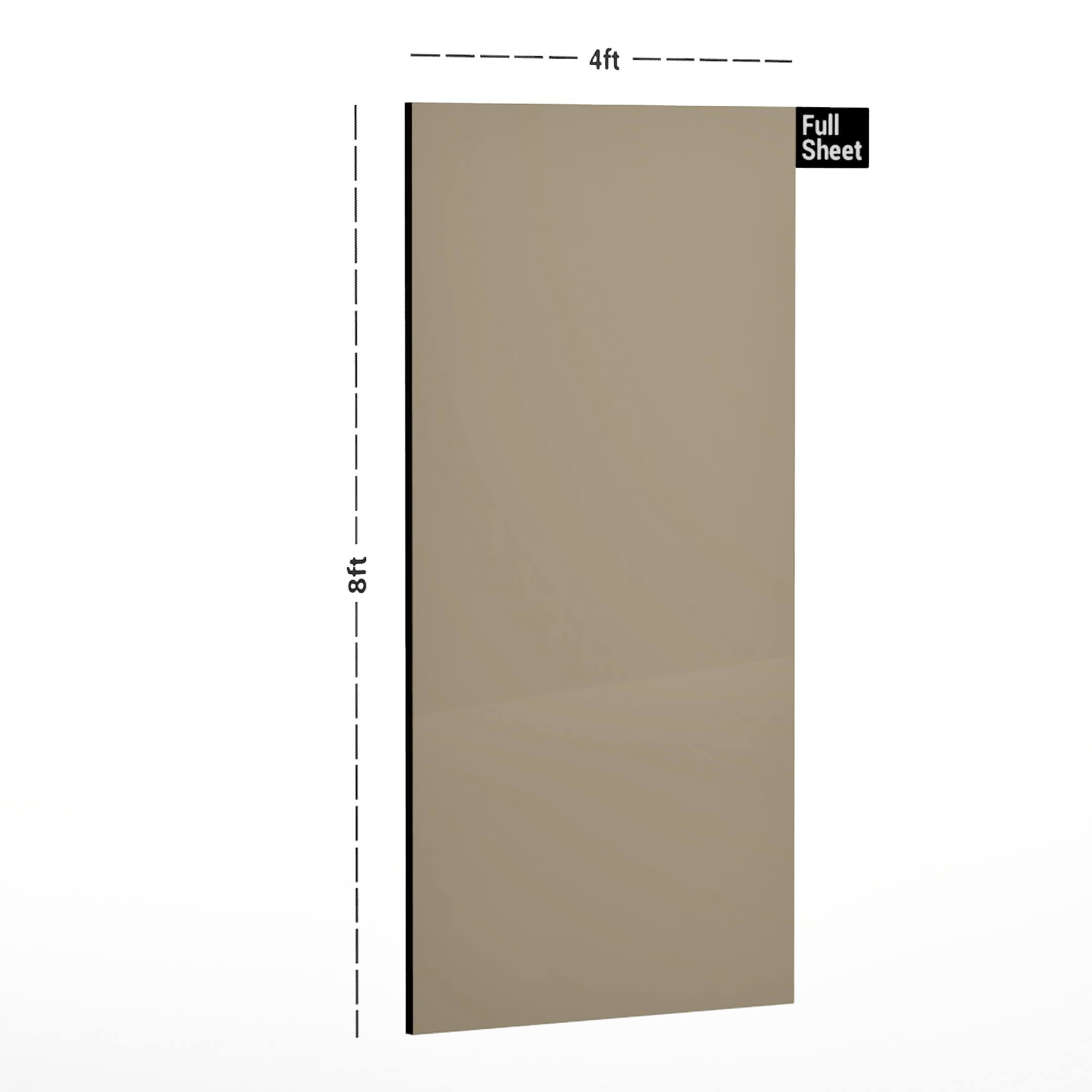 Dimension image of GA 4005 8 ft x 4 ft Solid Colour Finish 6H Antiscratch Acrylic Laminate - 1.5 mm ( Matching Edgeband Code EB 4005) in an isometric setup | Material Depot