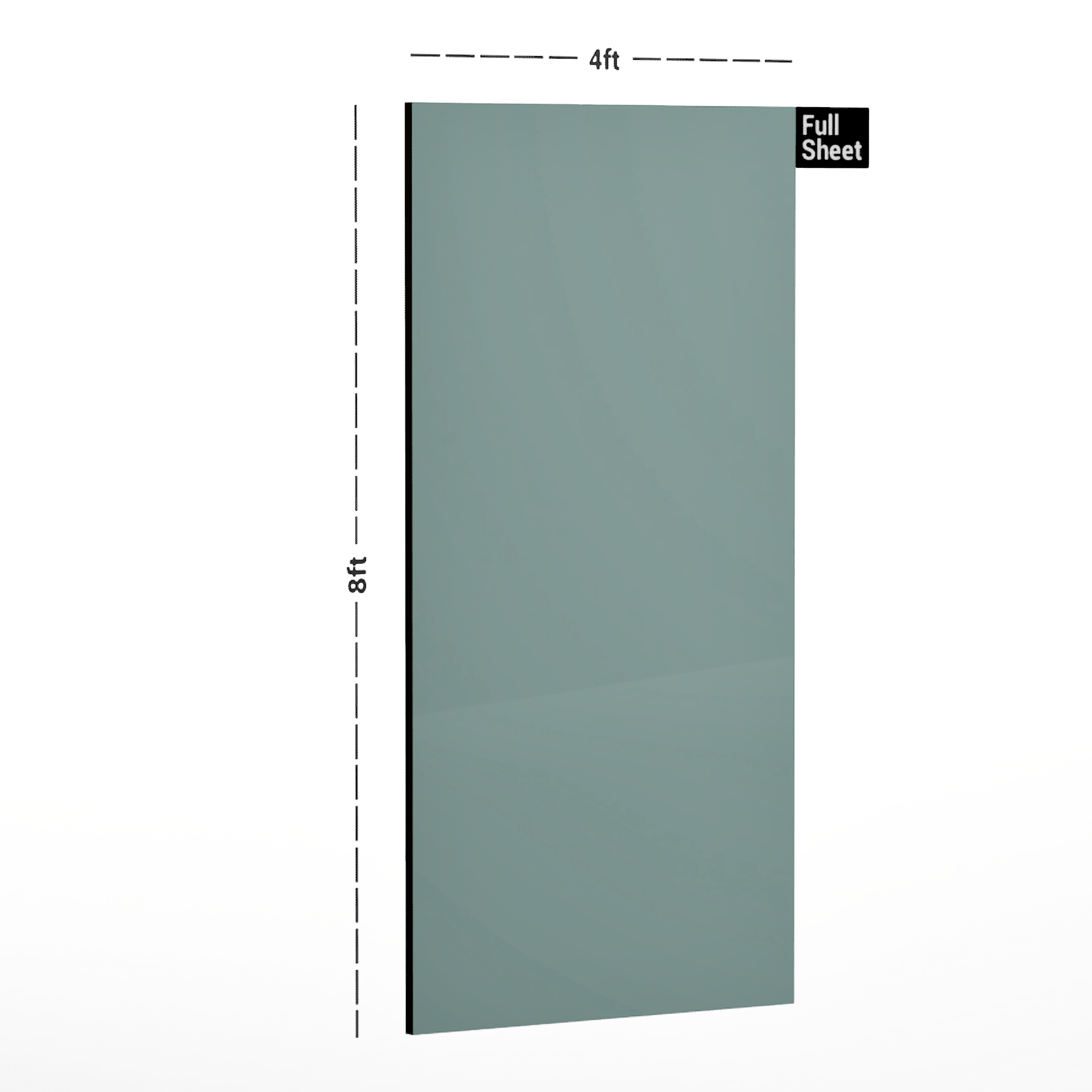 Dimension image of GA 4014 8 ft x 4 ft Solid Colour Finish 6H Antiscratch Acrylic Laminate - 1.5 mm ( Matching Edgeband Code EB 4014) in an isometric setup | Material Depot