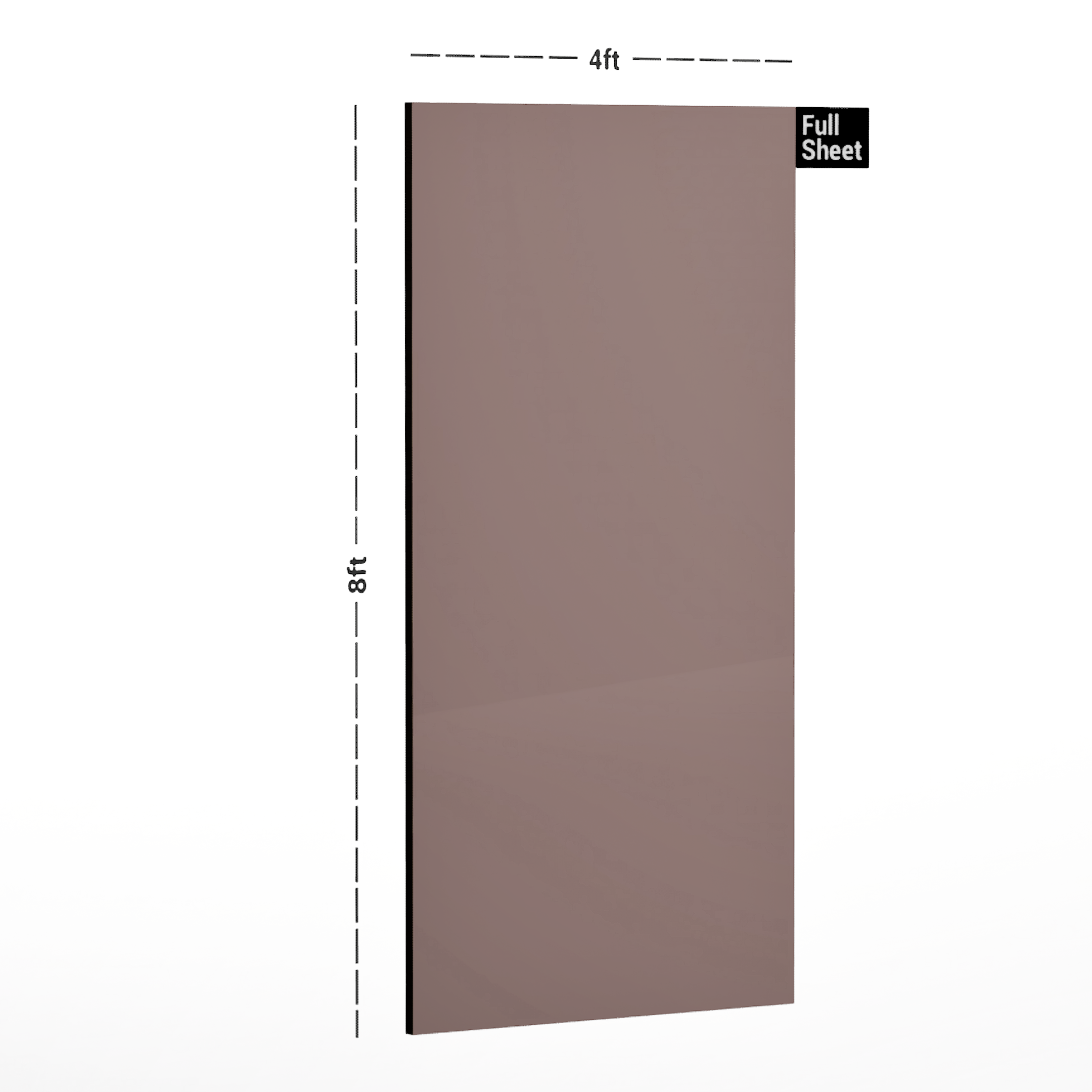 Dimension image of GA 4016 8 ft x 4 ft Solid Colour Finish 6H Antiscratch Acrylic Laminate - 1.5 mm ( Matching Edgeband Code EB 4016) in an isometric setup | Material Depot