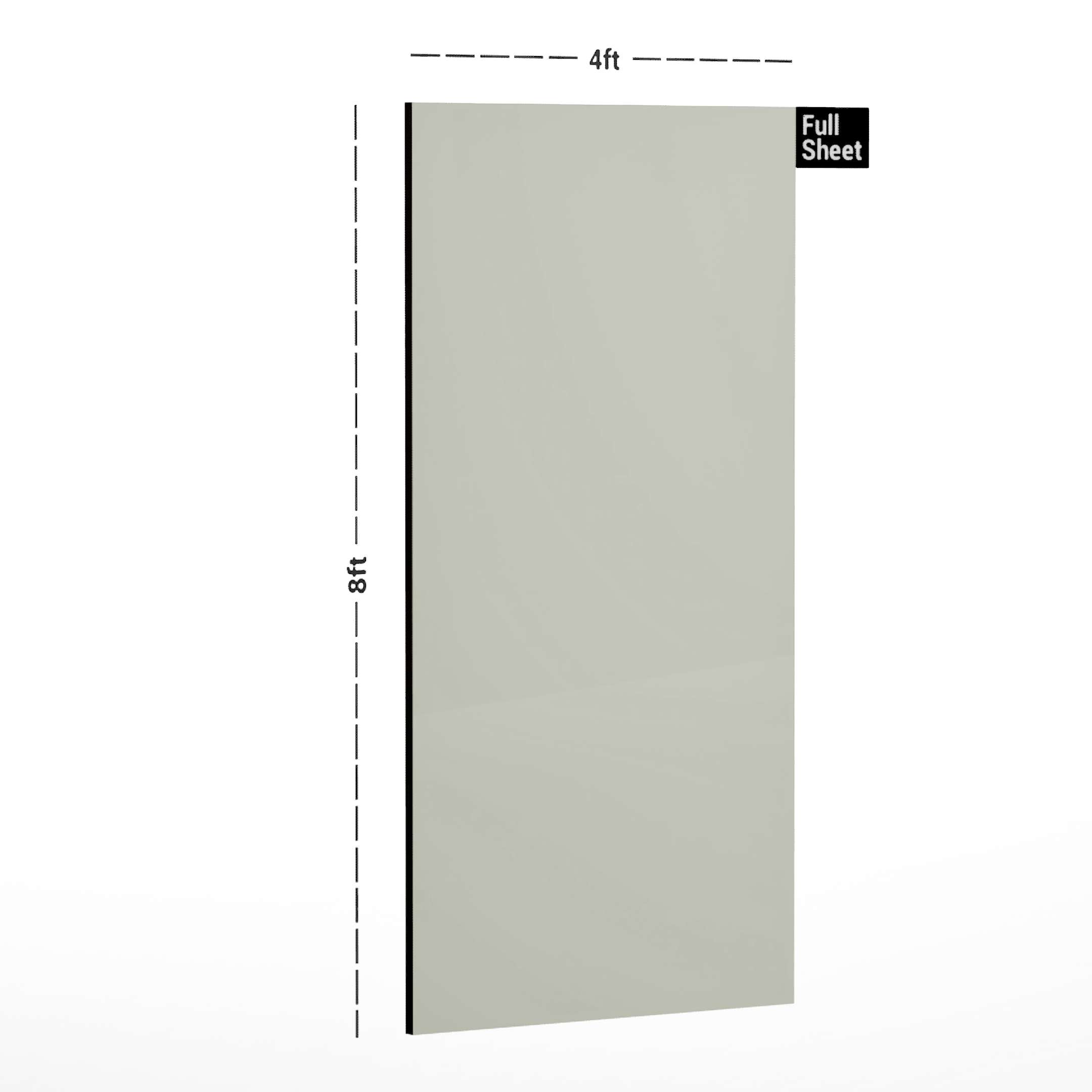 Dimension image of 9001 HGL Off White 8 ft x 4 ft Trend Colour Gloss Finish Laminate - 0.82 mm in an isometric setup | Material Depot