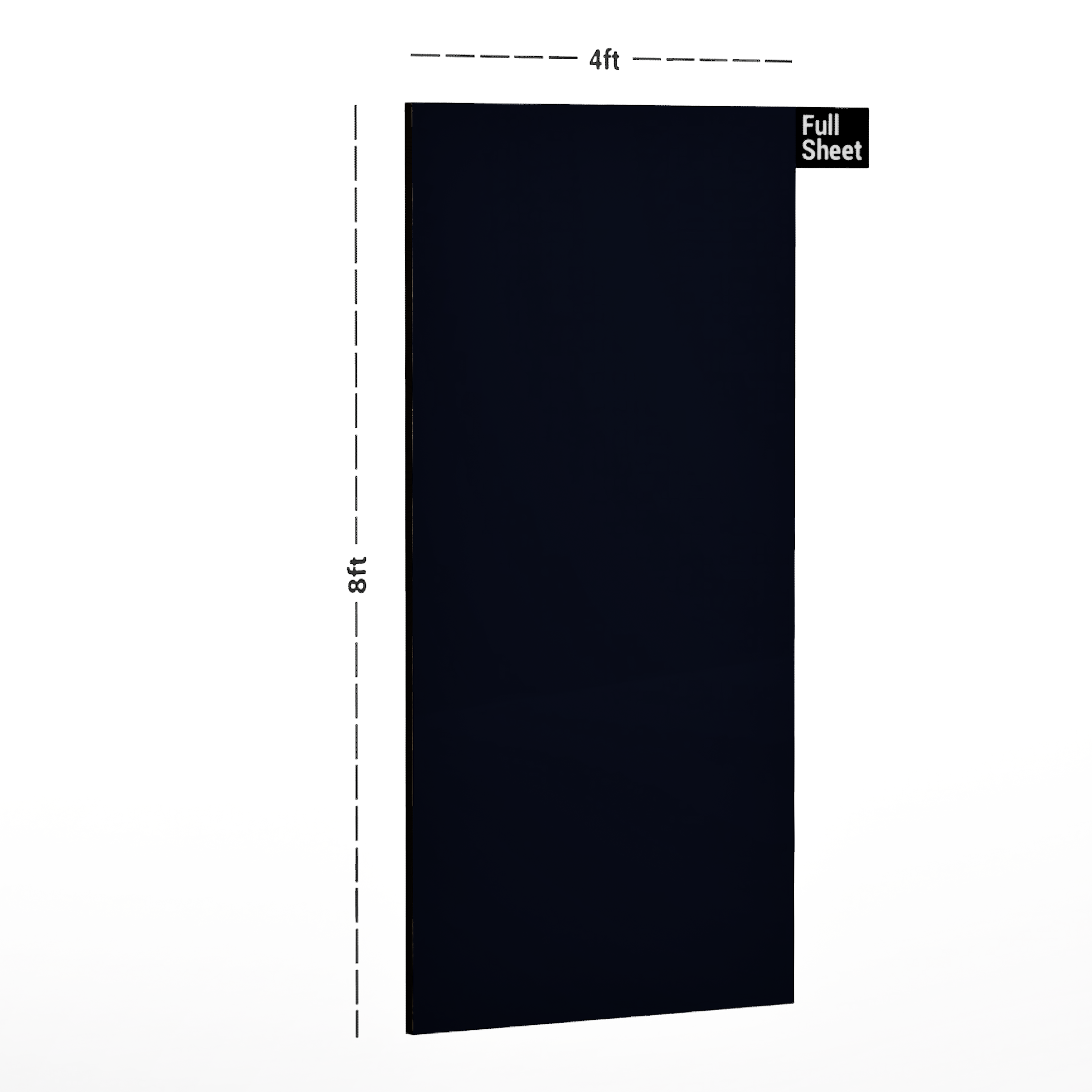 Dimension image of 9017 HGL Navy Blue 8 ft x 4 ft Trend Colour Gloss Finish Laminate - 0.82 mm in an isometric setup | Material Depot