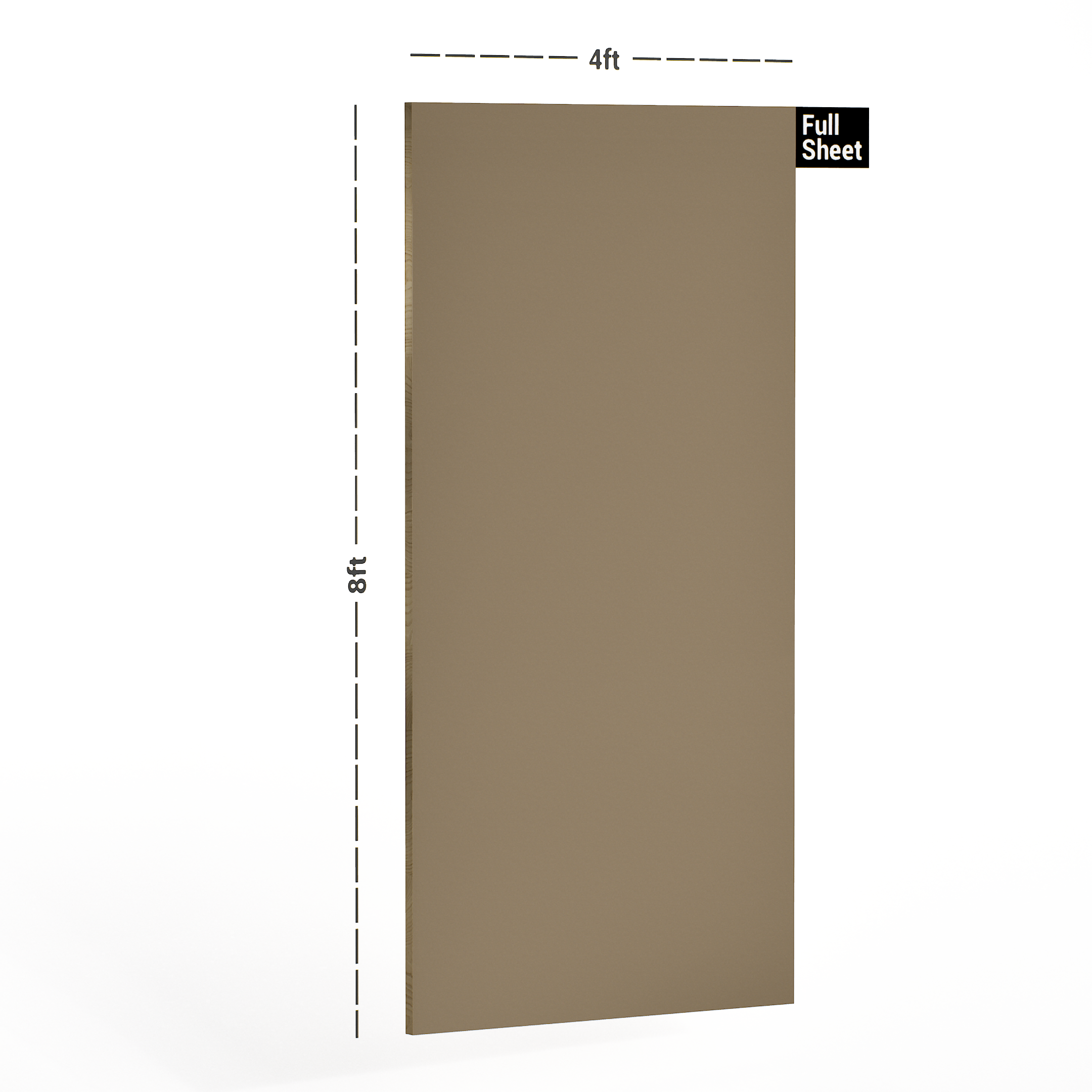 Dimension image of 3816 UC-LG Light Brown 8 ft x 4 ft Unicor Finish Laminate - 1 mm in an isometric setup | Material Depot