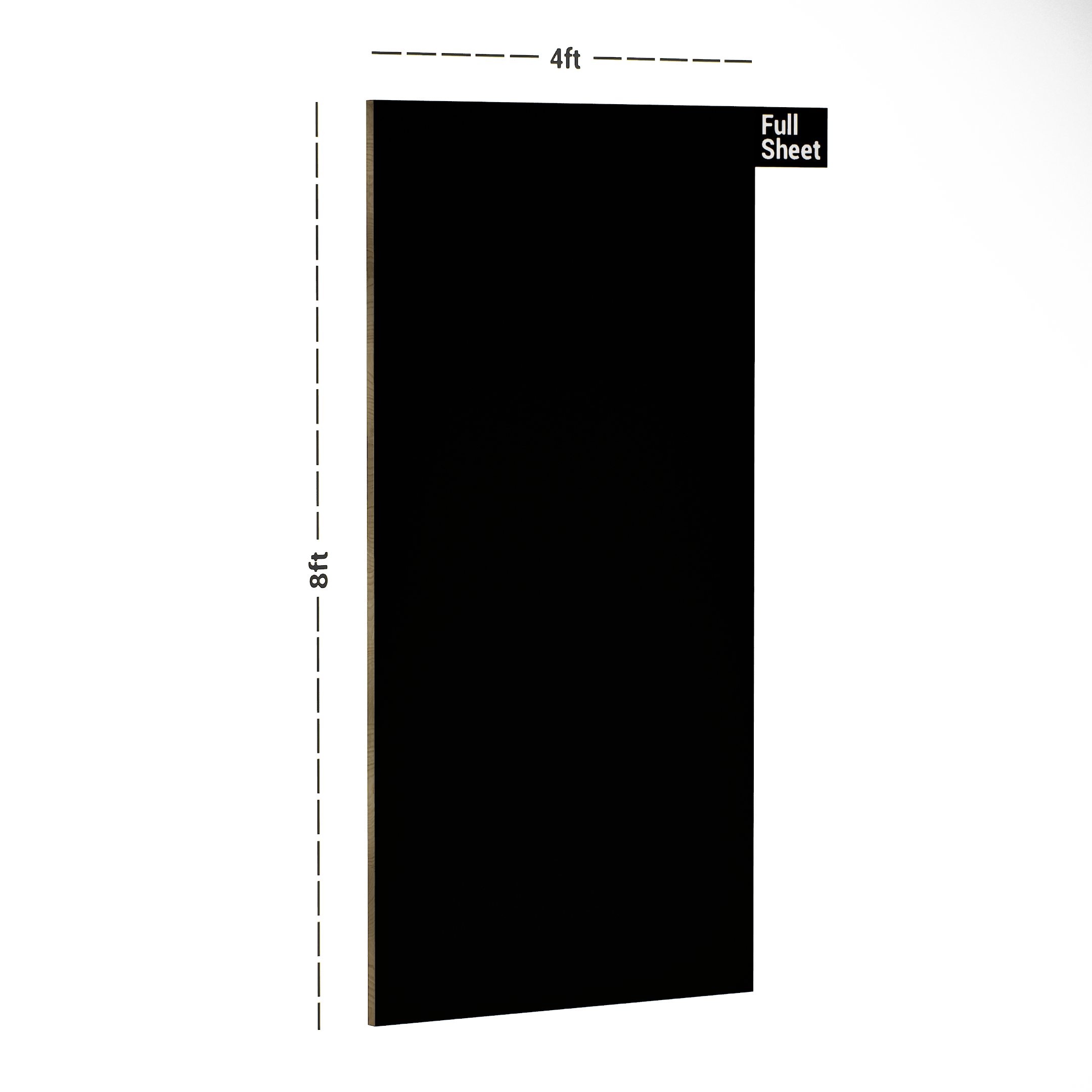 Dimension image of 3560 ABS The Black 8 ft x 4 ft Abstract Finish Laminate - 1 mm in an isometric setup | Material Depot