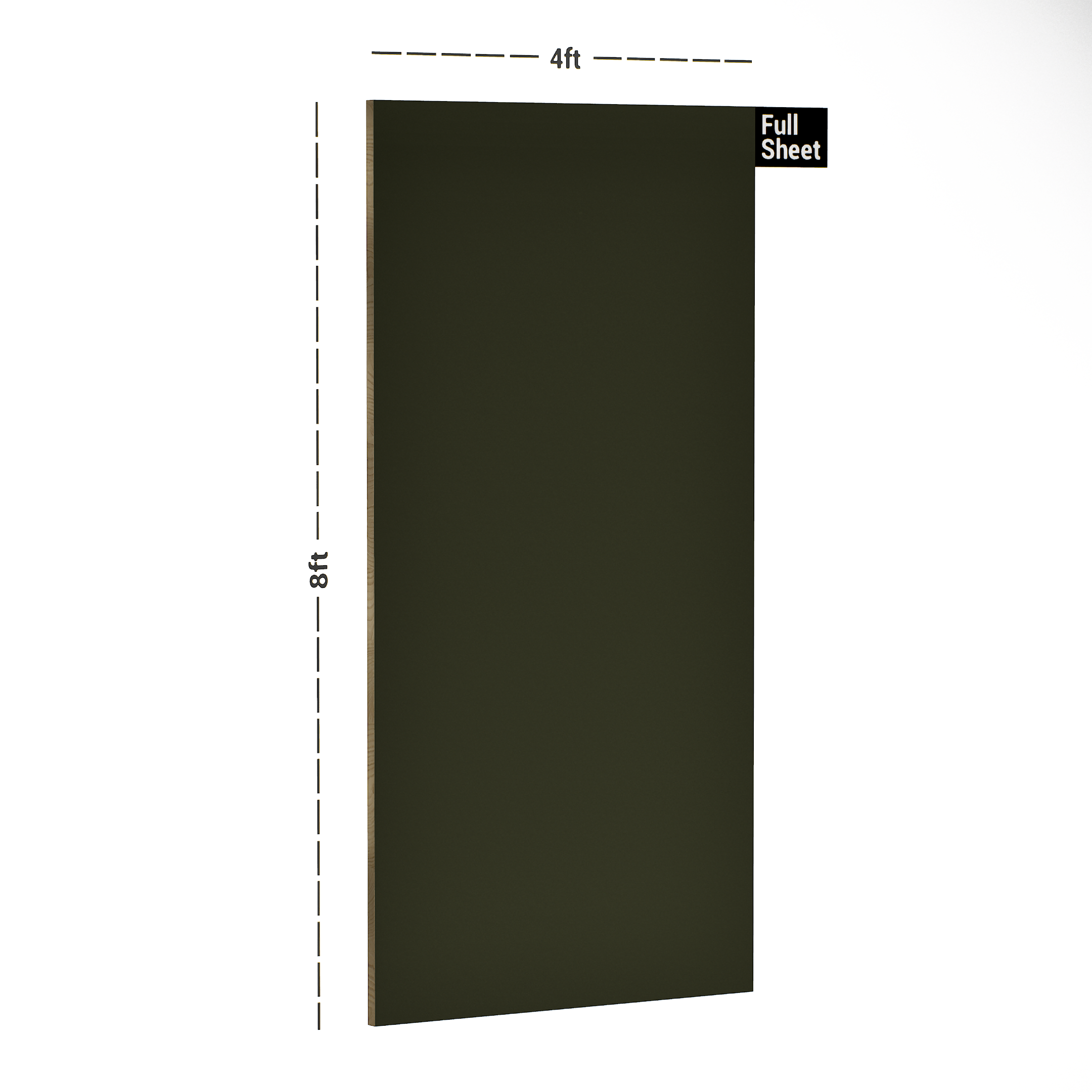 Dimension image of 3503 Moss Green 8 ft x 4 ft Solids Suede Finish Laminate - 1 mm in an isometric setup | Material Depot