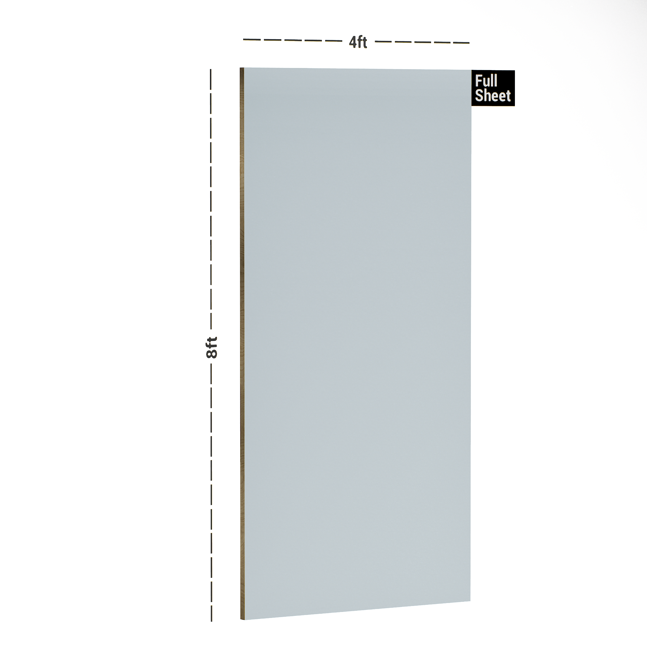 Dimension image of R 439 8 ft x 4 ft Urbanity 6H+ Anti Scratch Acrylic Laminate - 1 mm in an isometric setup | Material Depot