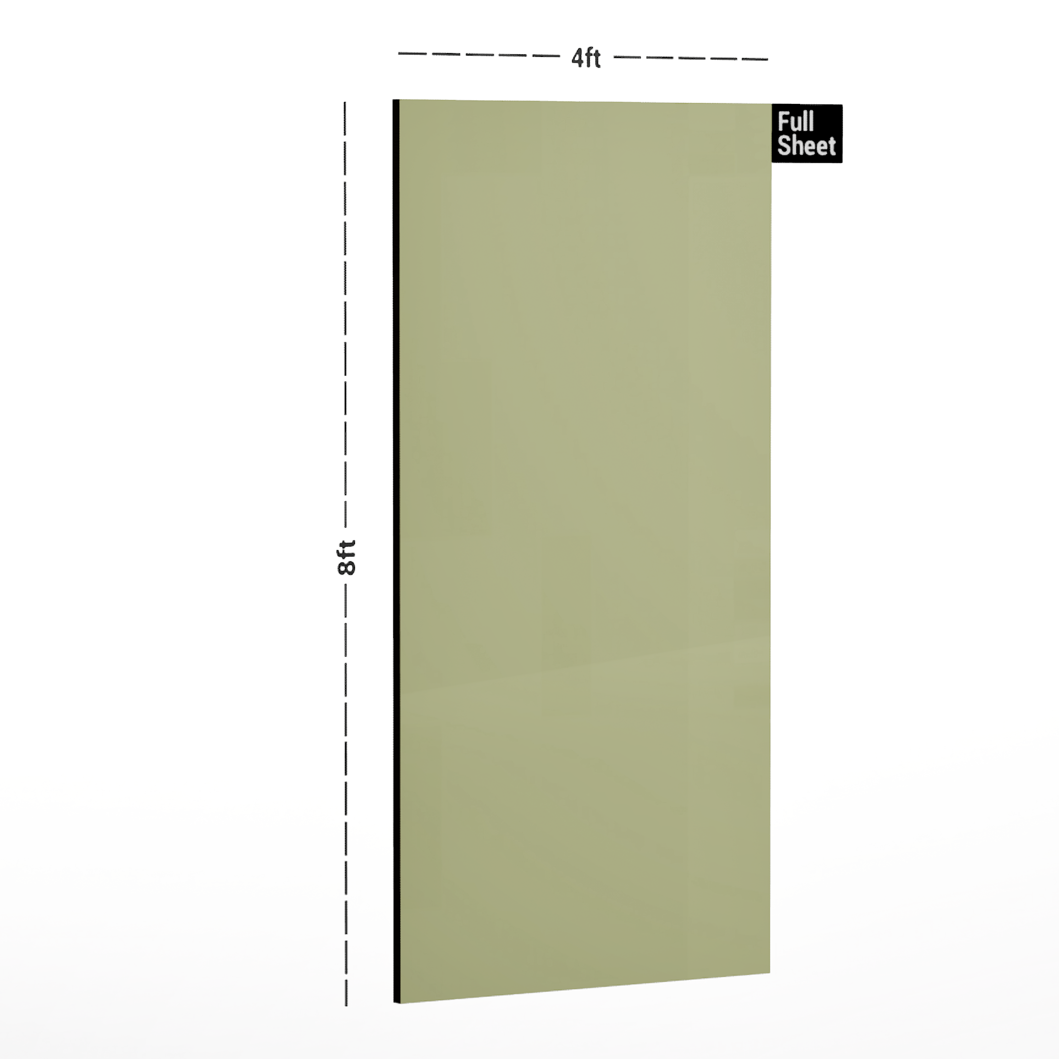 Dimension image of CF 53043 8 ft x 4 ft Glossy Finish Accent Color Fit Laminate - 1 mm in an isometric setup | Material Depot