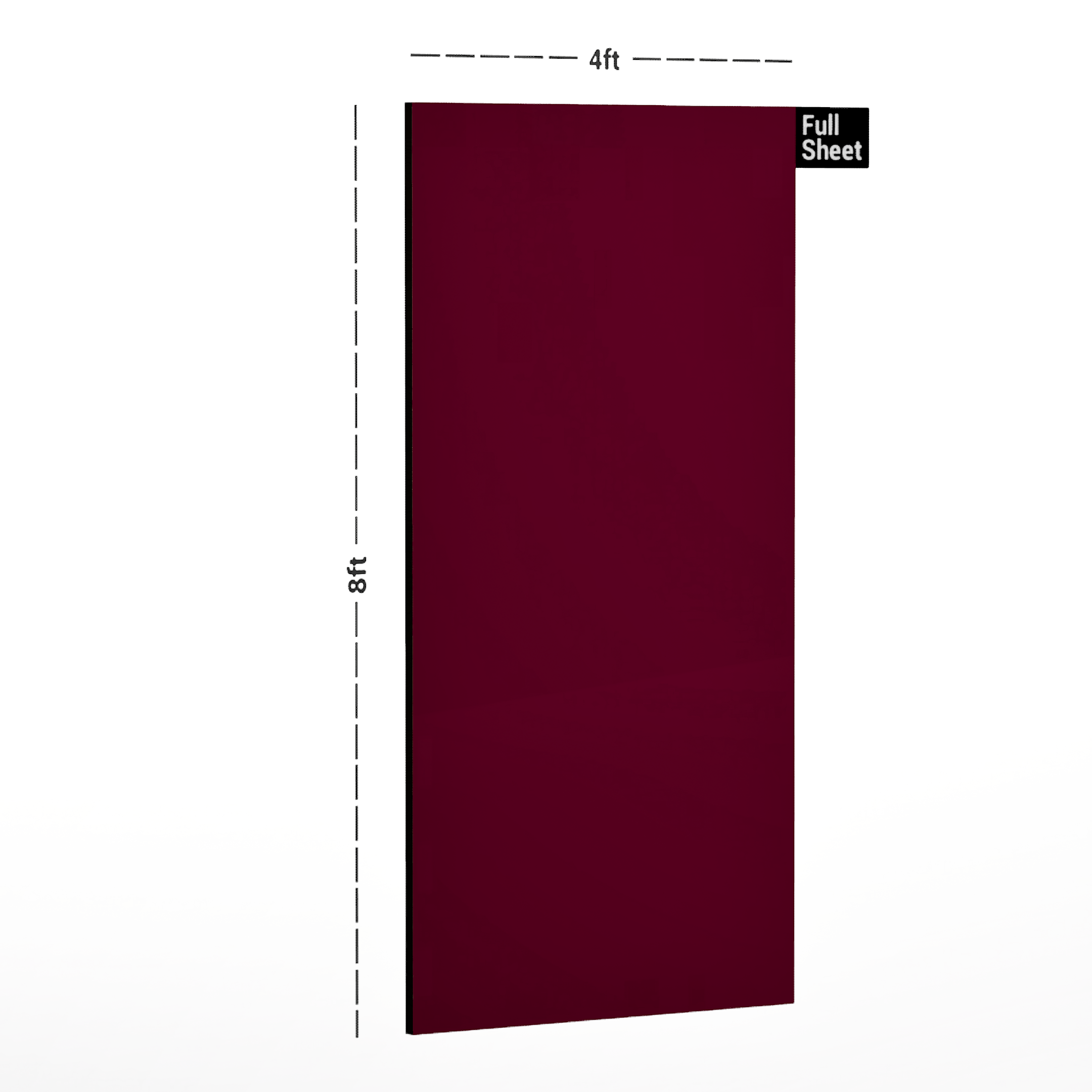 Dimension image of CEL G 586/1586 Orchid Pink 8 ft x 4 ft Vivid Color Finish Anti Finger Print Celsus Laminate - 1 mm in an isometric setup | Material Depot