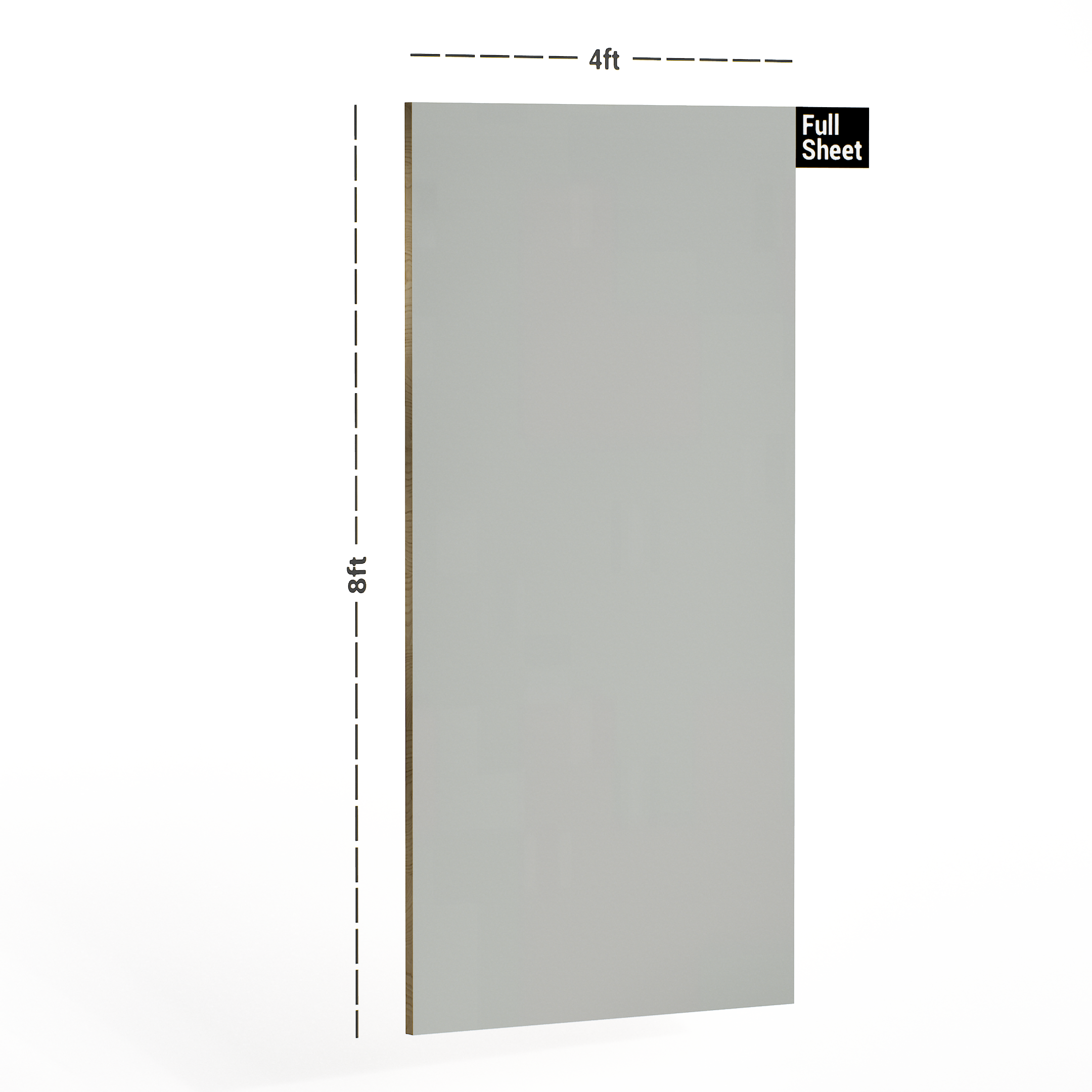 Dimension image of 5036 Ash Grey 8 ft x 4 ft Solid Finish Laminate - 0.8 mm in an isometric setup | Material Depot