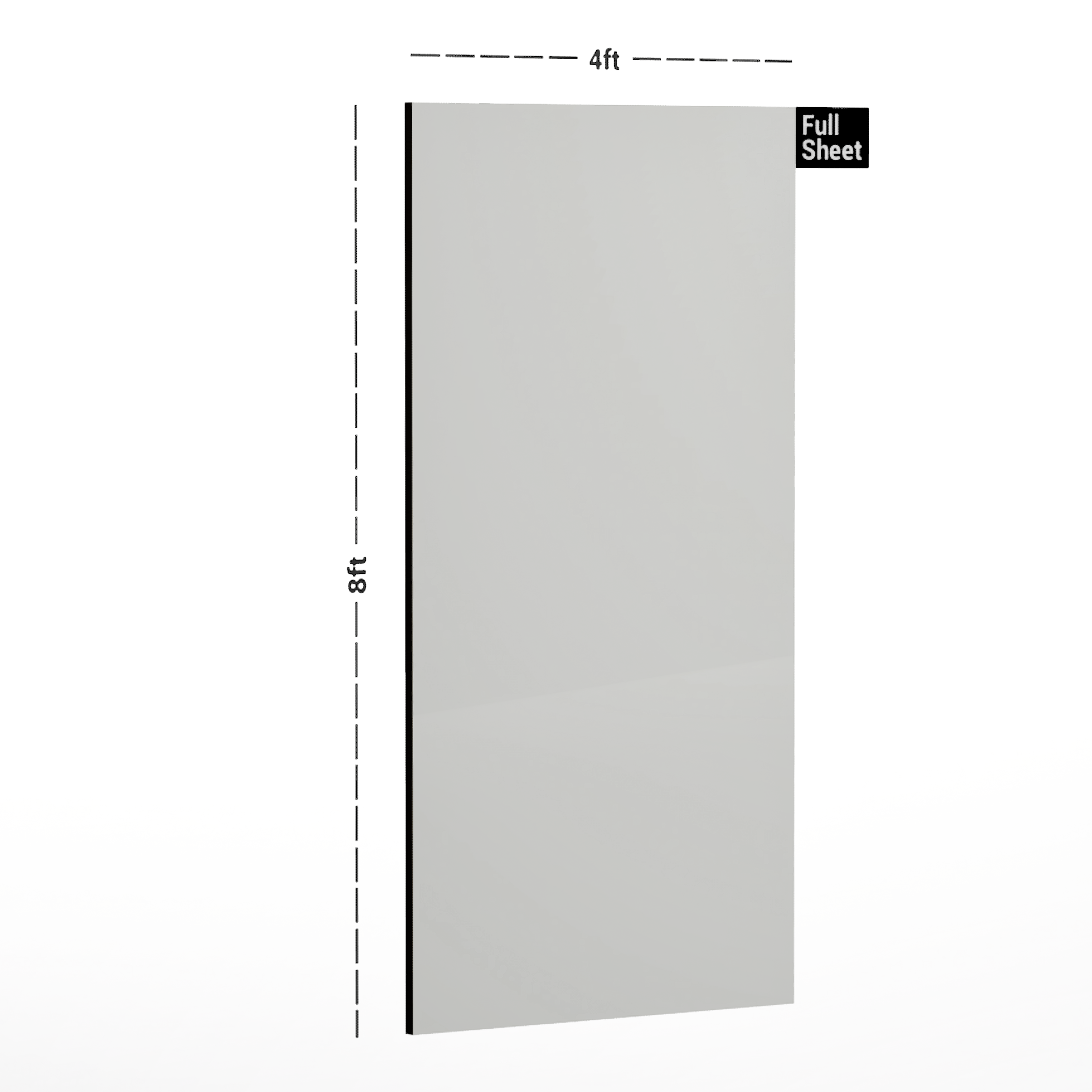 Dimension image of G 499/1499 VRA Frosty White 8 ft x 4 ft Vision Rave Finish Laminate - 1 mm | Matching Rehau Edgeband Code - (75638) in an isometric setup | Material Depot