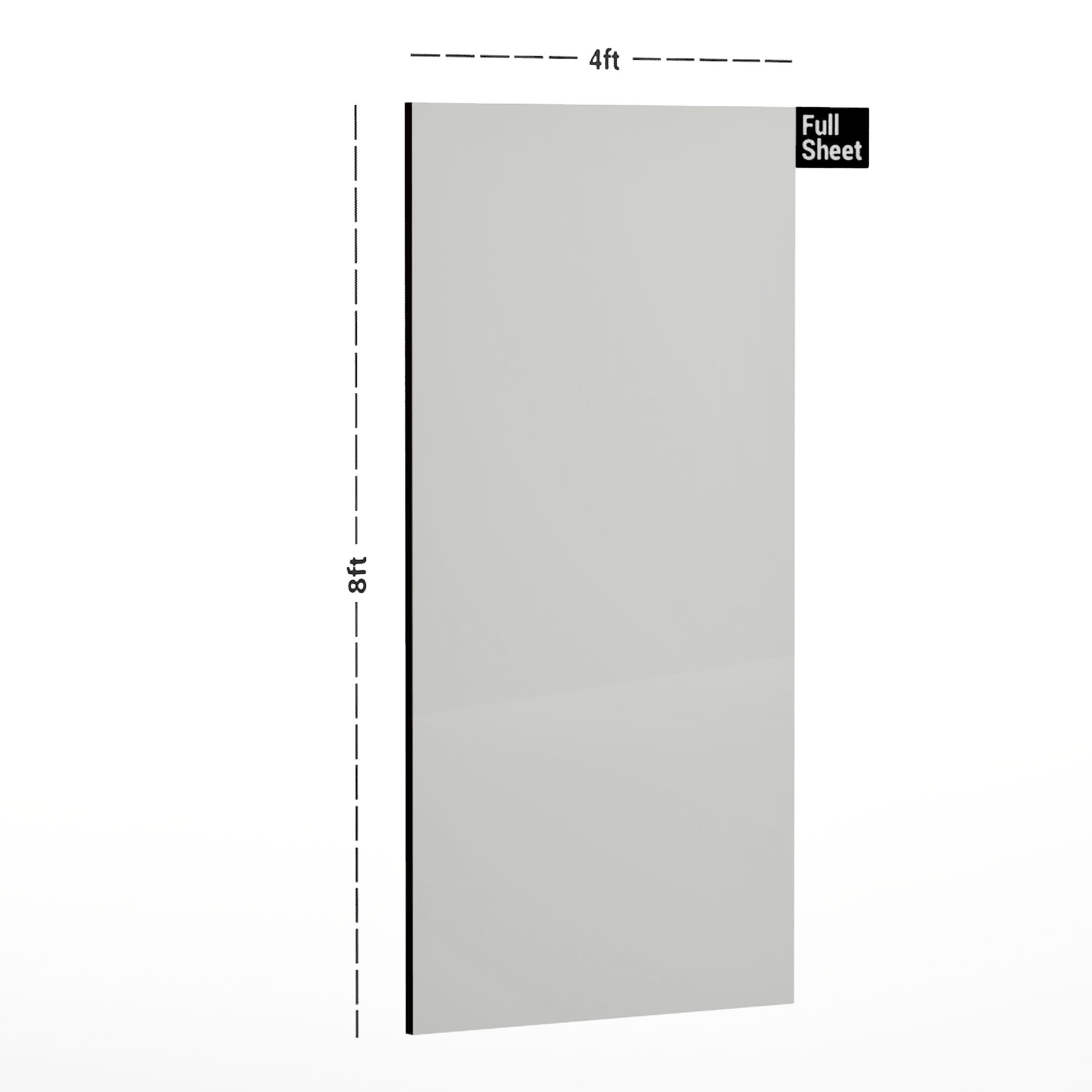 Dimension image of G 499/1499 Frosty White 8 ft x 4 ft Solid Core Suede Finish Laminate - 1 mm | Matching Rehau Edgeband Code - (110137) in an isometric setup | Material Depot