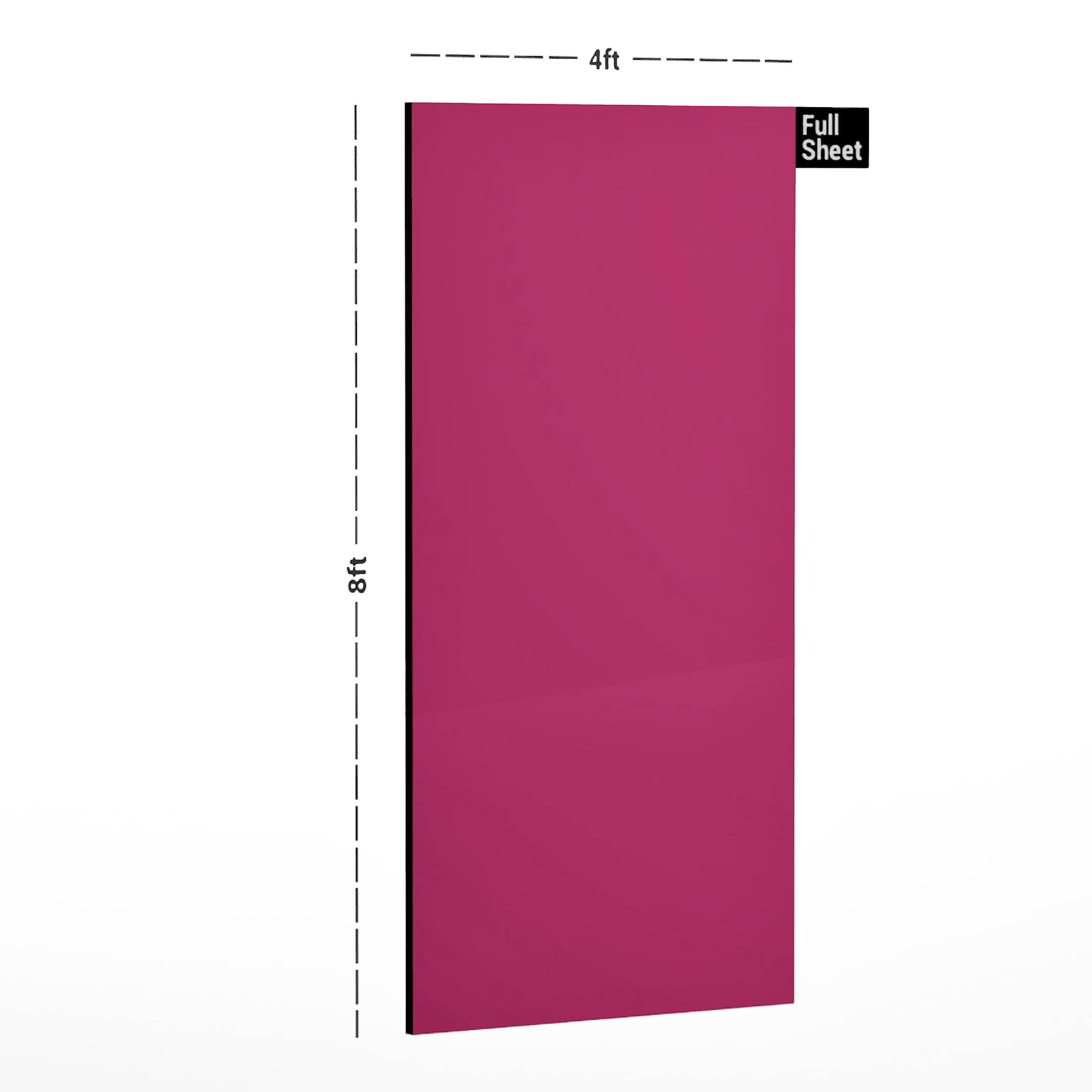 Dimension image of G 574/1574 Coral Pink 8 ft x 4 ft Solid Core Suede Finish Laminate - 1 mm in an isometric setup | Material Depot