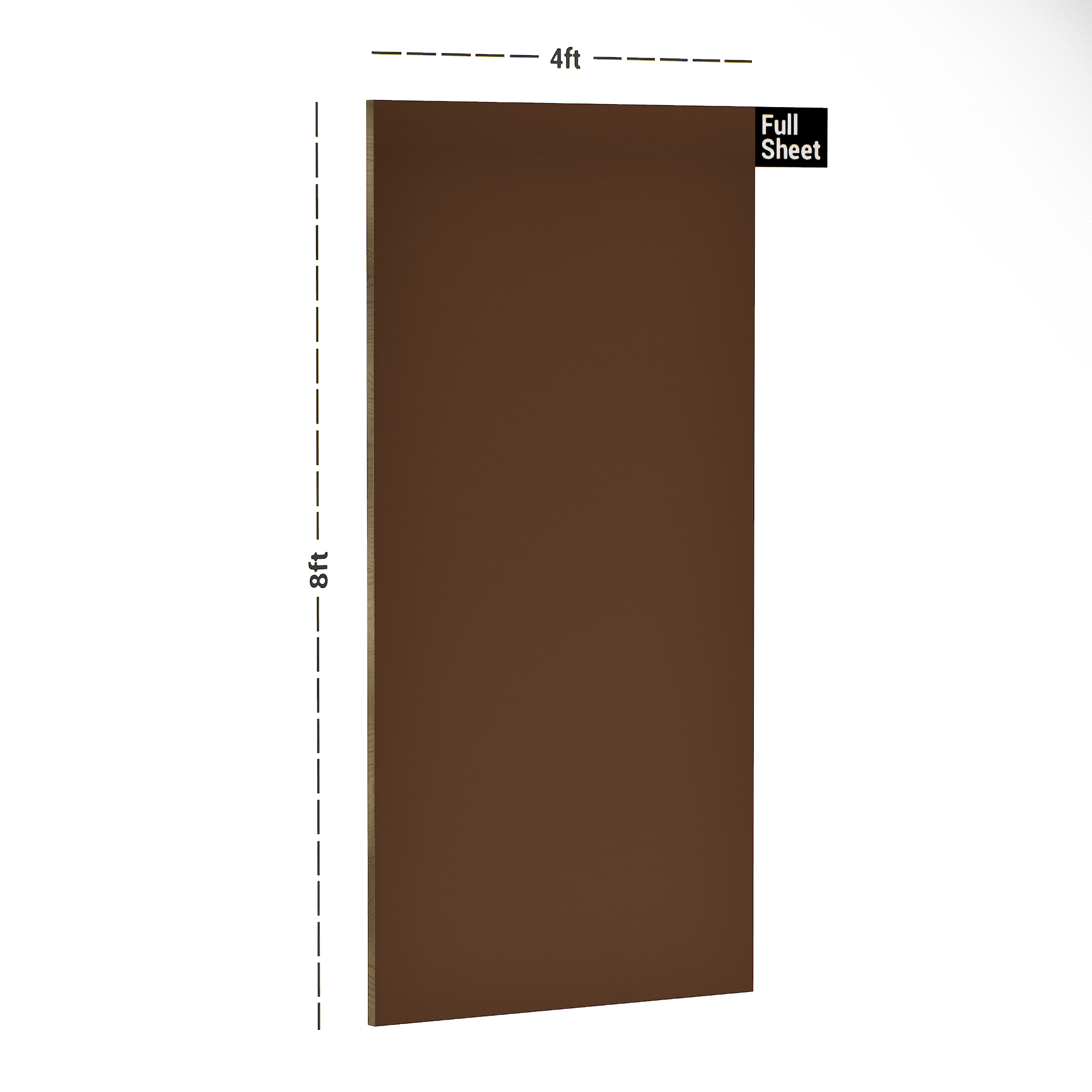 Dimension image of 223 SF Solid Series Browny 8 ft x 4 ft Suede Finish Laminate - 1 mm in an isometric setup | Material Depot