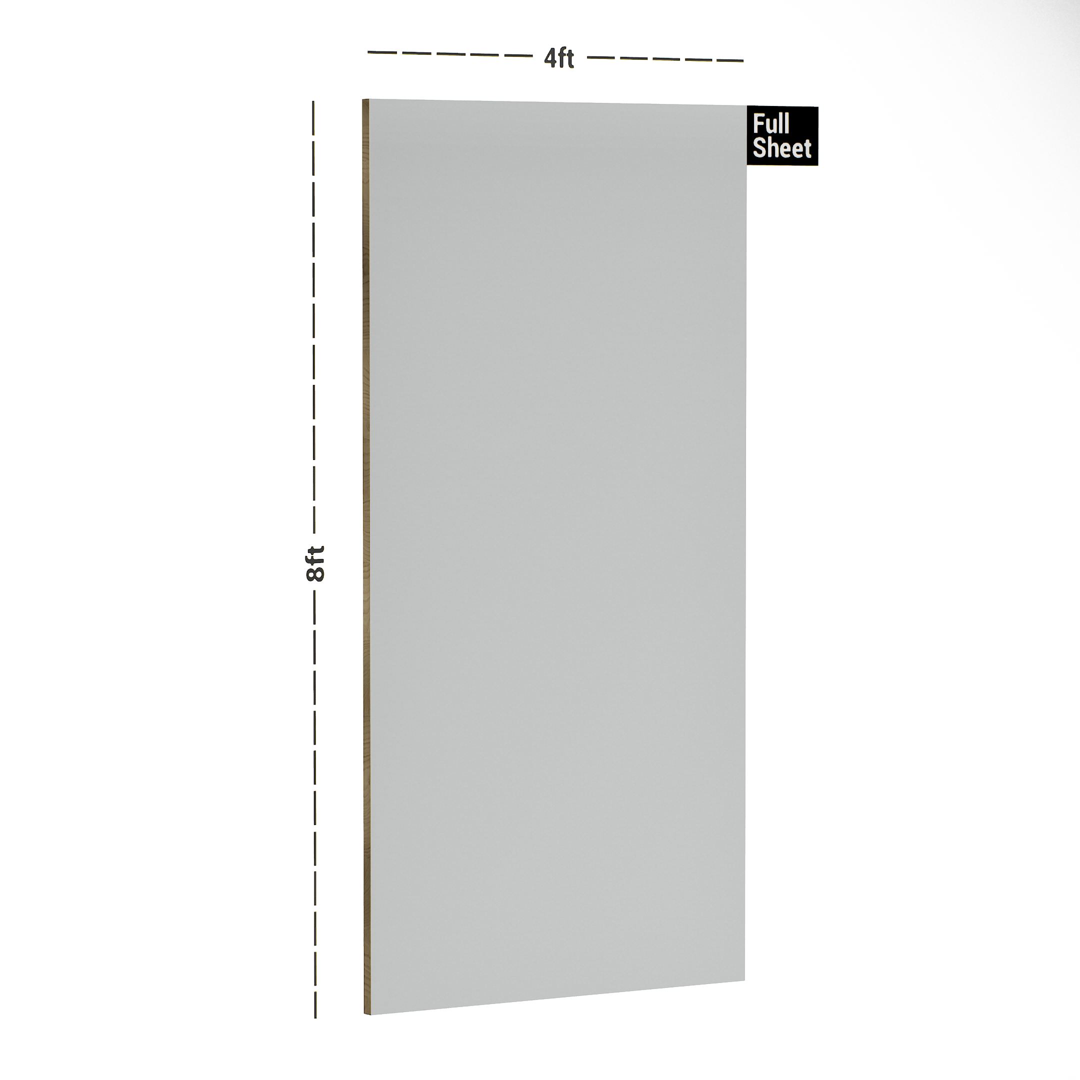 Dimension image of 333 SF Solid Series Light Grey 8 ft x 4 ft Suede Finish Laminate - 1 mm in an isometric setup | Material Depot