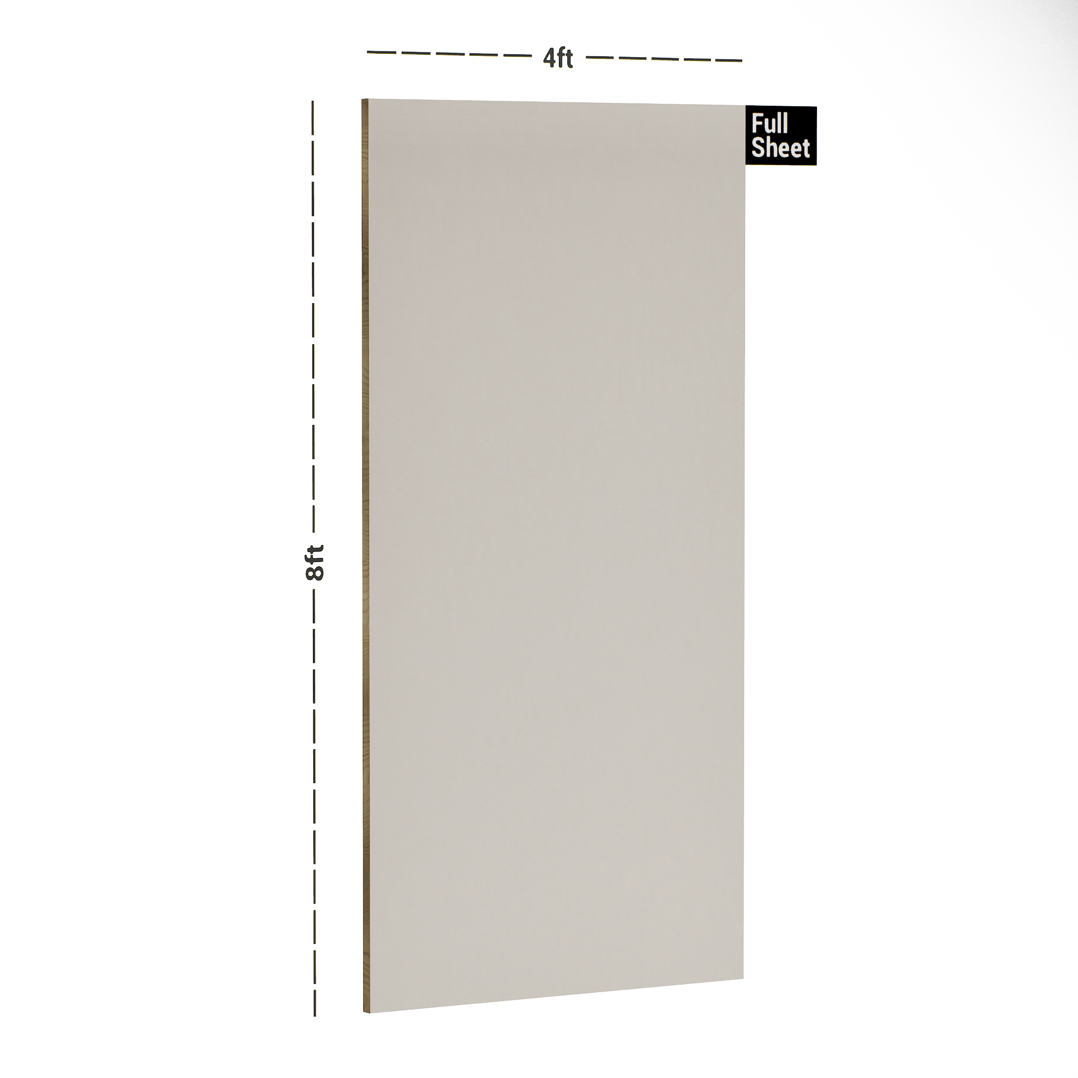 Dimension image of 195 HG Textra Series Egg White Titan 8 ft x 4 ft High Gloss Finish Laminate - 1 mm in an isometric setup | Material Depot