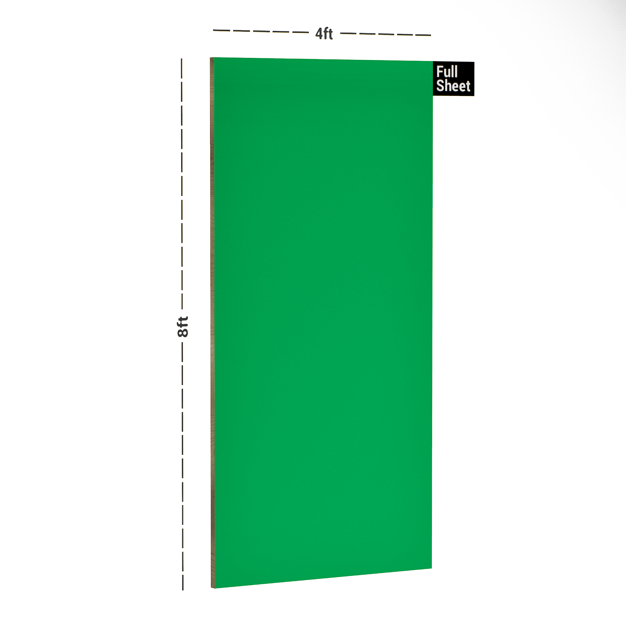 Dimension image of 264 SF Fluorescent Green 8 ft x 4 ft Suede Finish Laminate - 1 mm in an isometric setup | Material Depot