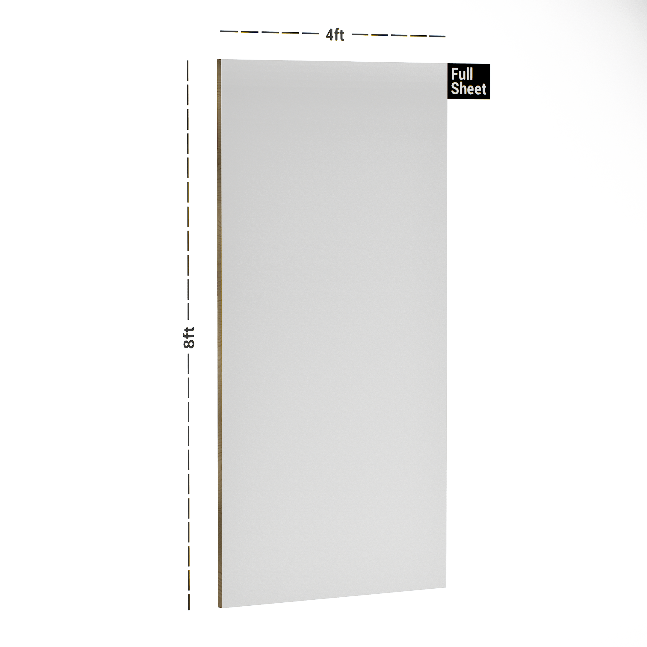 Dimension image of 201 SF Natural White 8 ft x 4 ft Suede Finish Laminate - 1 mm in an isometric setup | Material Depot