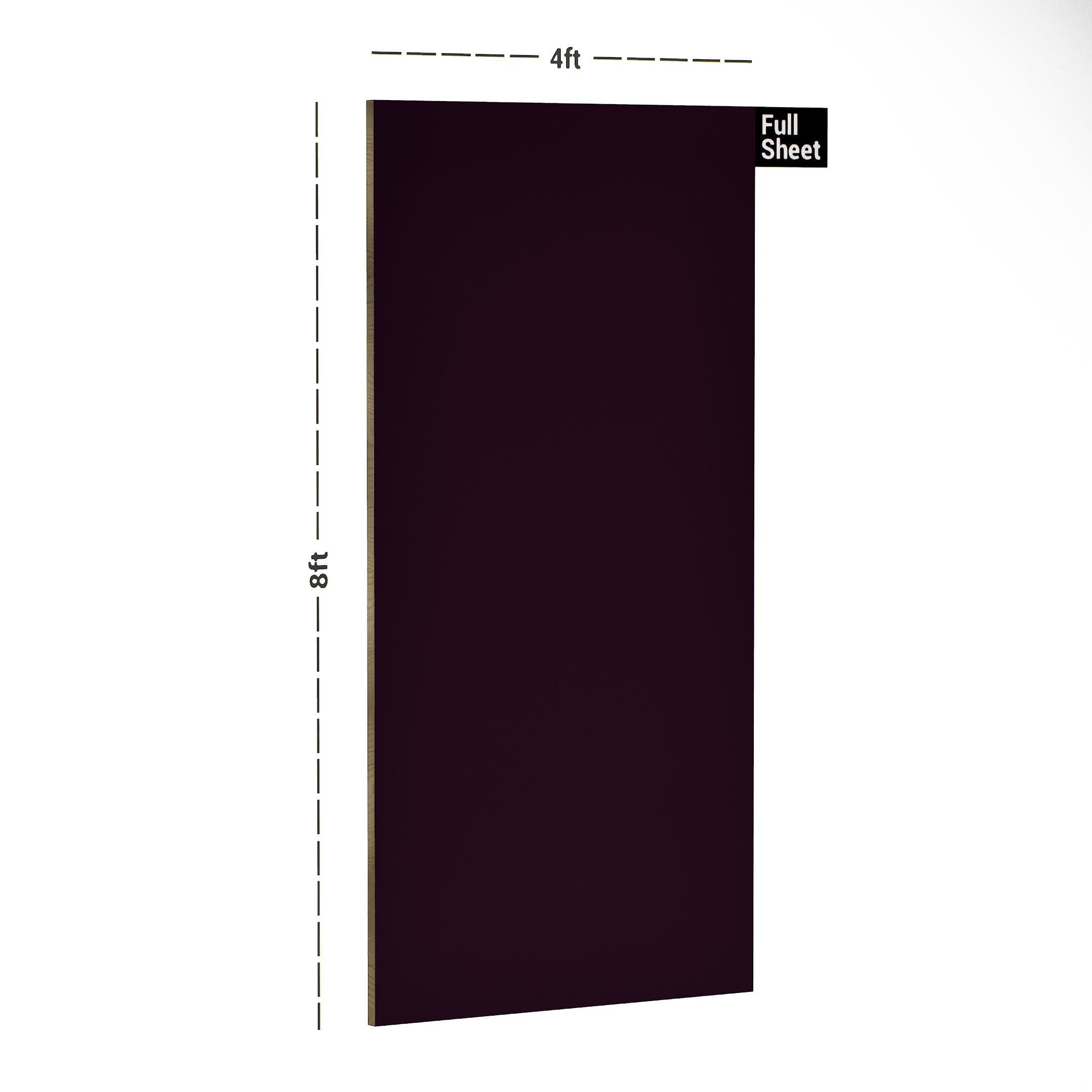 Dimension image of 240 SF Maroon 8 ft x 4 ft Suede Finish Laminate - 1 mm in an isometric setup | Material Depot