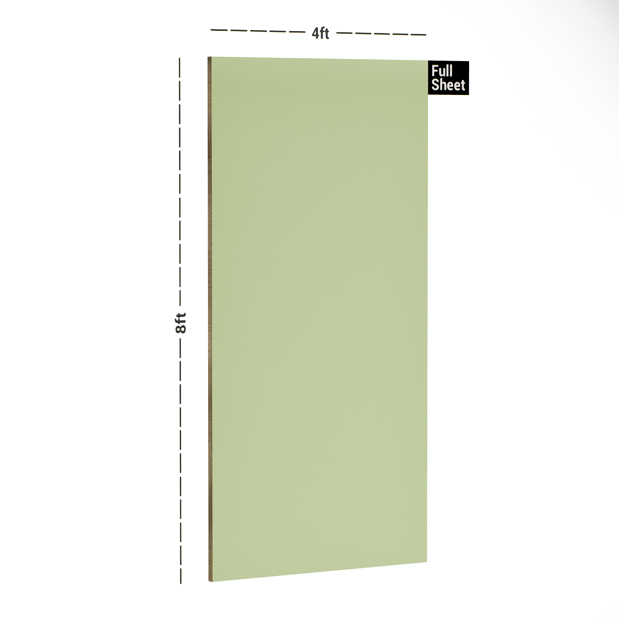 Dimension image of 233 SF P. Green 8 ft x 4 ft Suede Finish Laminate - 1 mm in an isometric setup | Material Depot