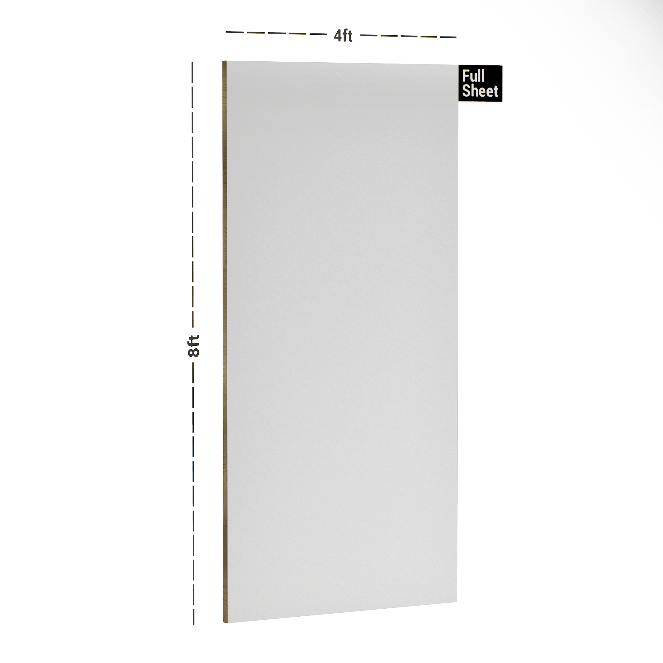 Dimension image of 201 Matt Natural White CC 8 ft x 4 ft Color Core Finish Laminate - 1 mm in an isometric setup | Material Depot