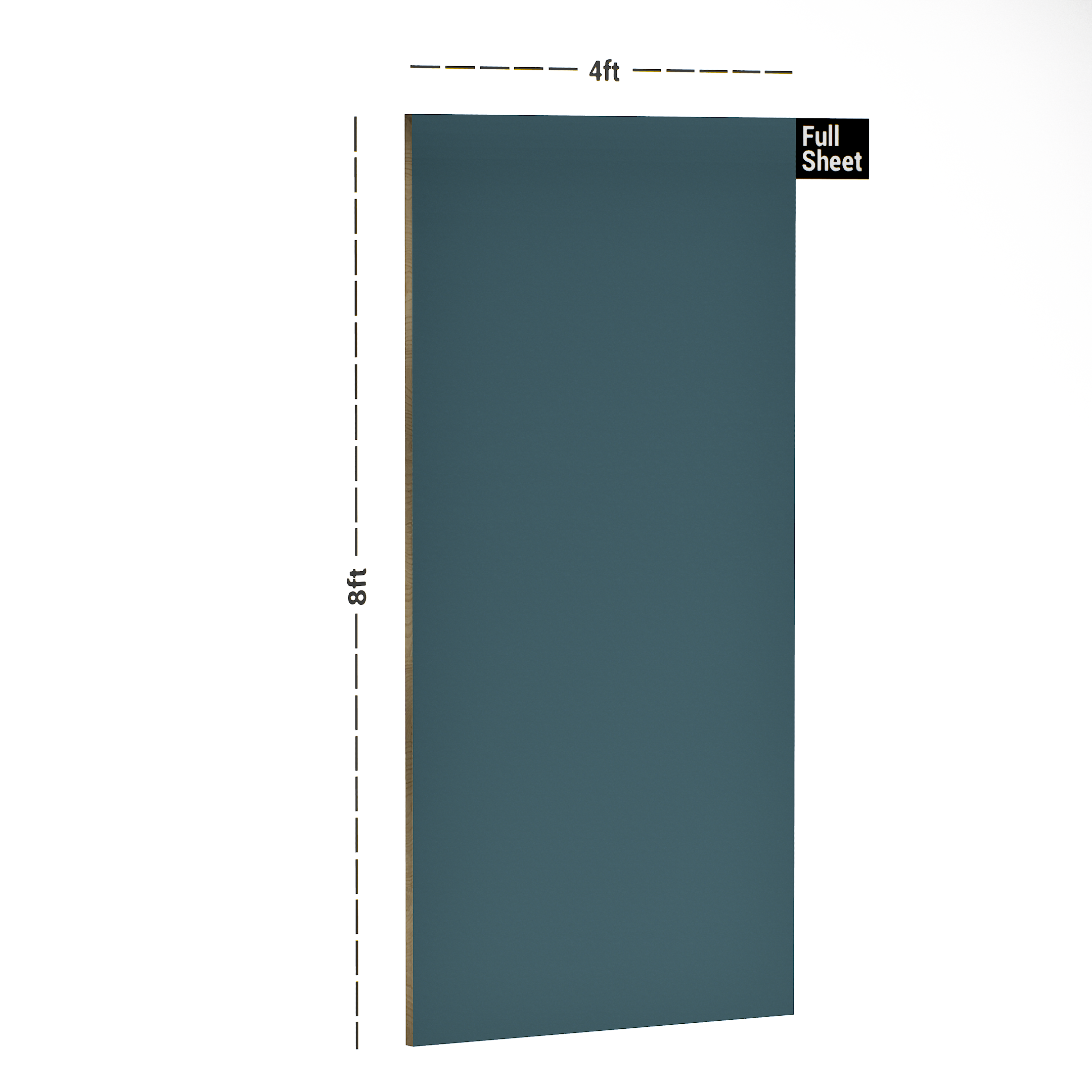 Dimension image of PC 98 L121 Viridian 8 ft x 4 ft Velvet Finish Laminate - 1 mm in an isometric setup | Material Depot