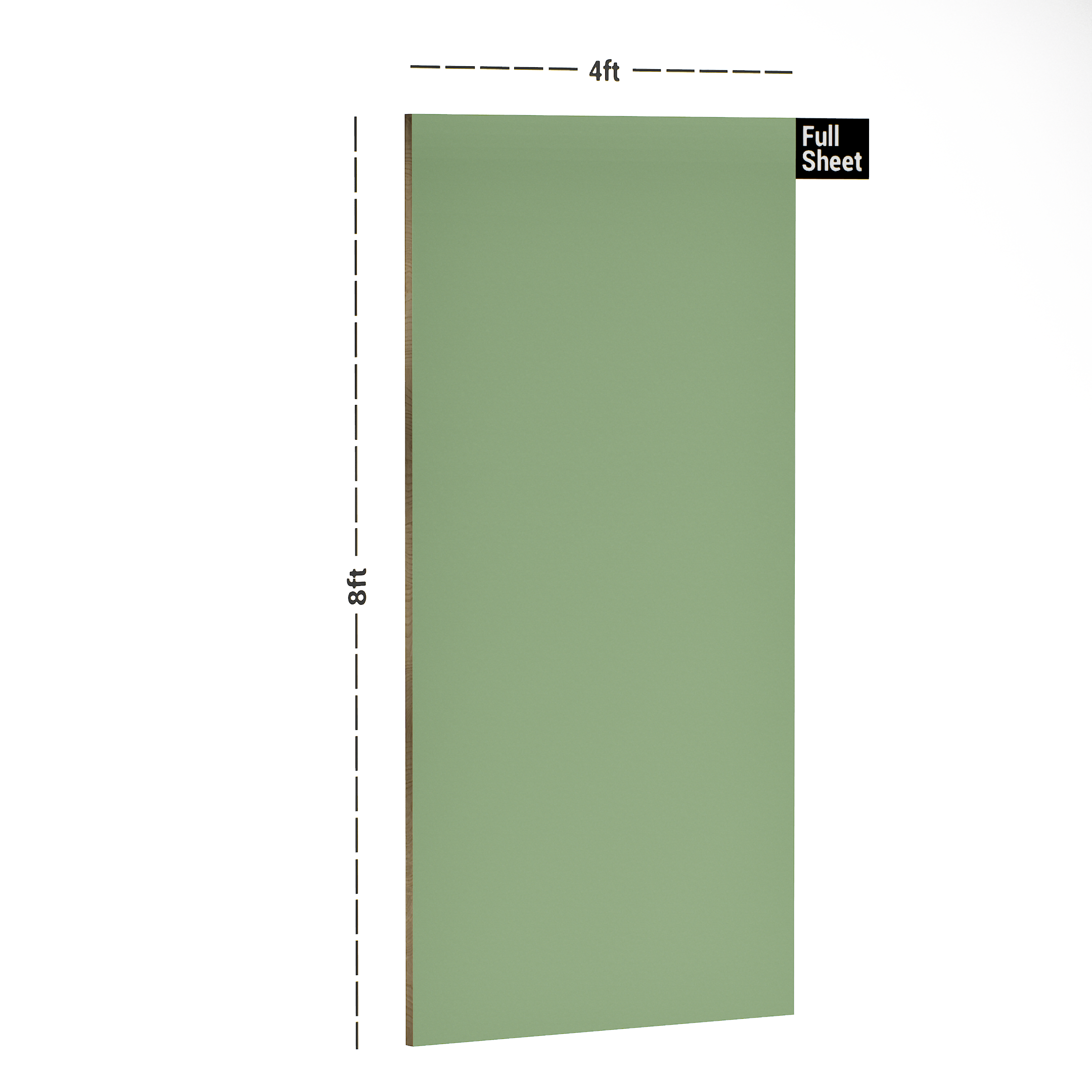 Dimension image of PC 115 L22 Clary Jade 8 ft x 4 ft High Gloss Finish Laminate - 1 mm in an isometric setup | Material Depot