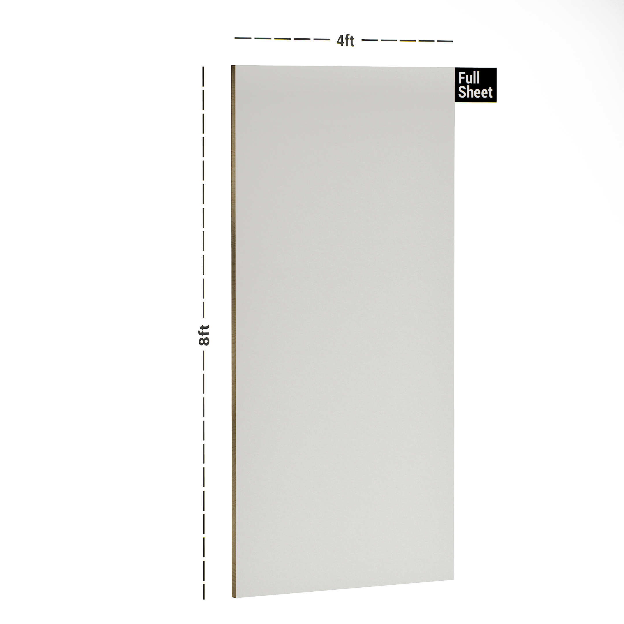 Dimension image of PC 66 L109 Pearl Ivory 8 ft x 4 ft Silky Suede Finish Laminate - 1 mm in an isometric setup | Material Depot