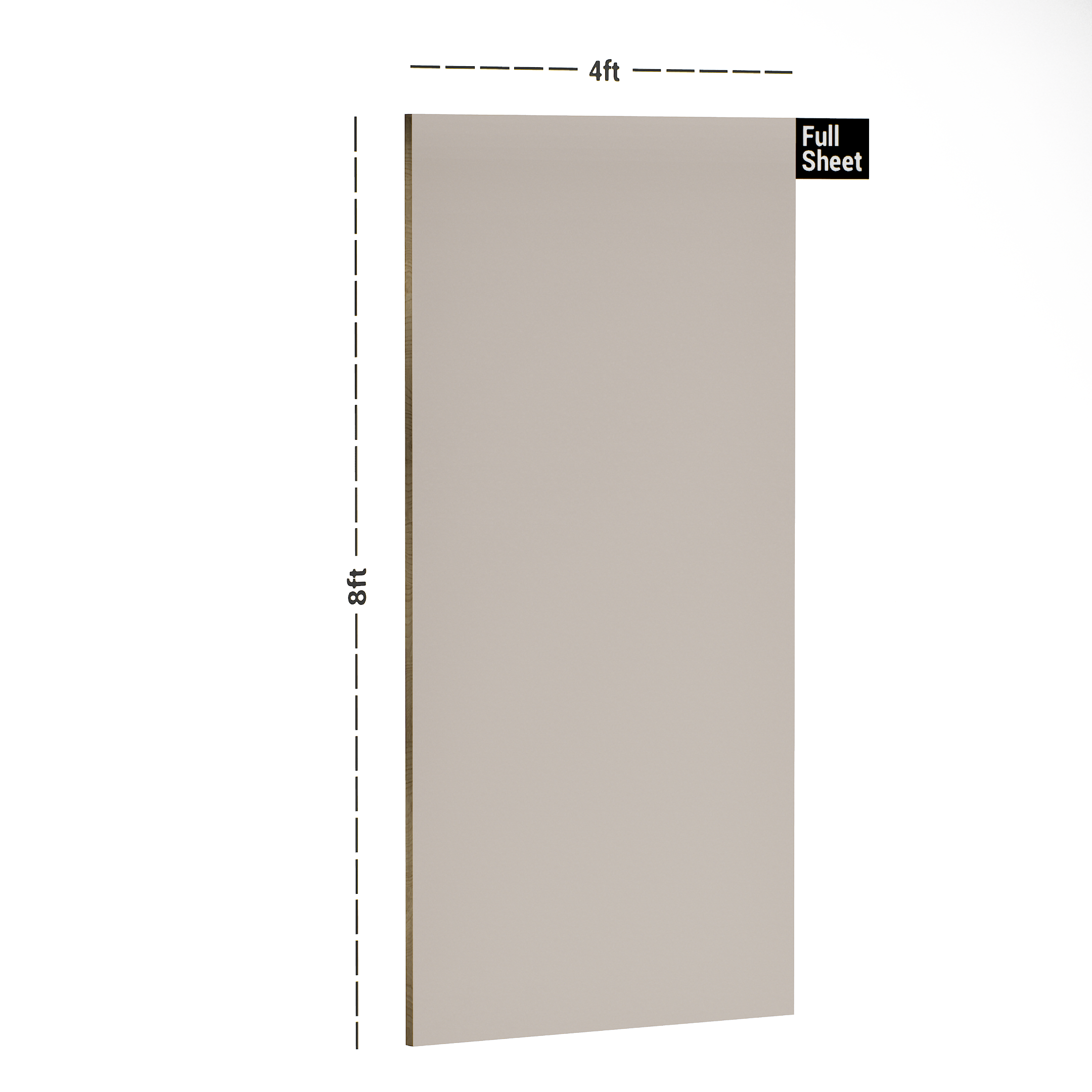 Dimension image of PC 112 SF Chiffony 8 ft x 4 ft Suede Finish Laminate - 1 mm in an isometric setup | Material Depot