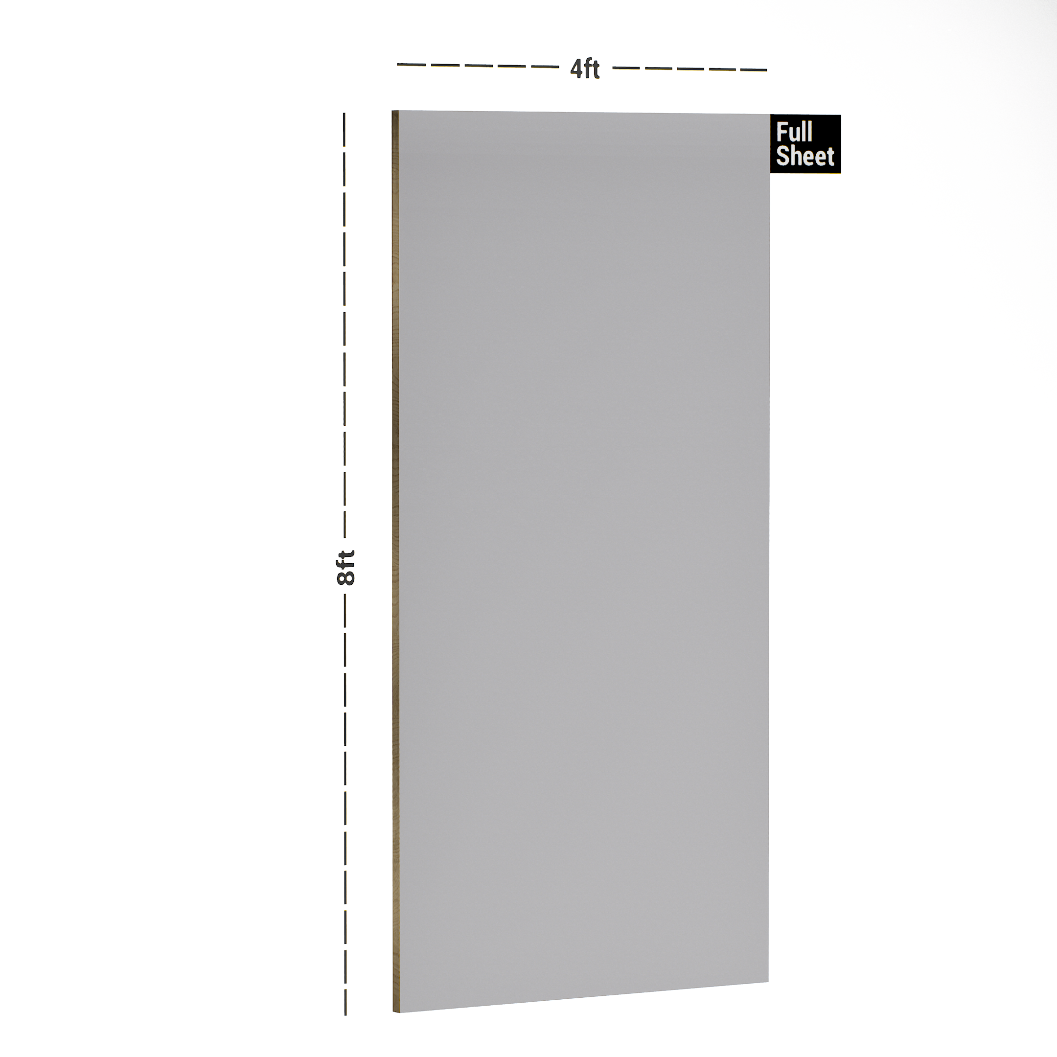 Dimension image of PC 55 SF Grey 8 ft x 4 ft Suede Finish Laminate - 1 mm in an isometric setup | Material Depot