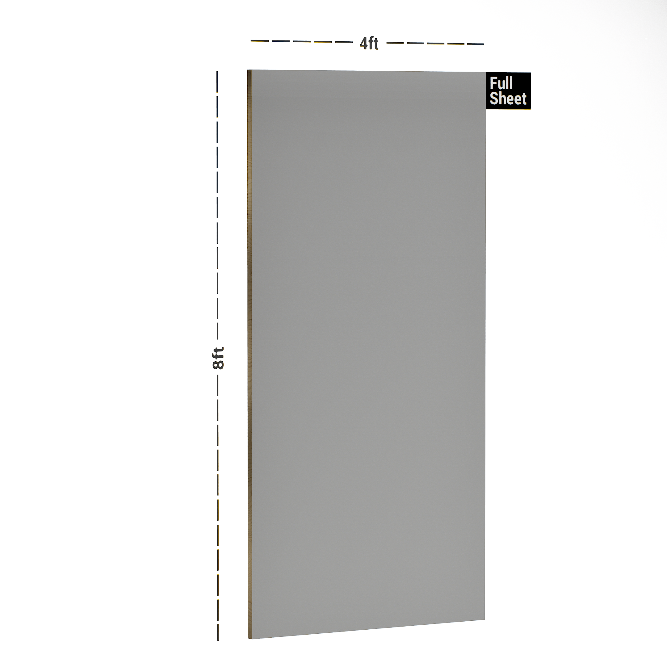 Dimension image of PC 103 SF Middle Grey 8 ft x 4 ft Suede Finish Laminate - 1 mm in an isometric setup | Material Depot