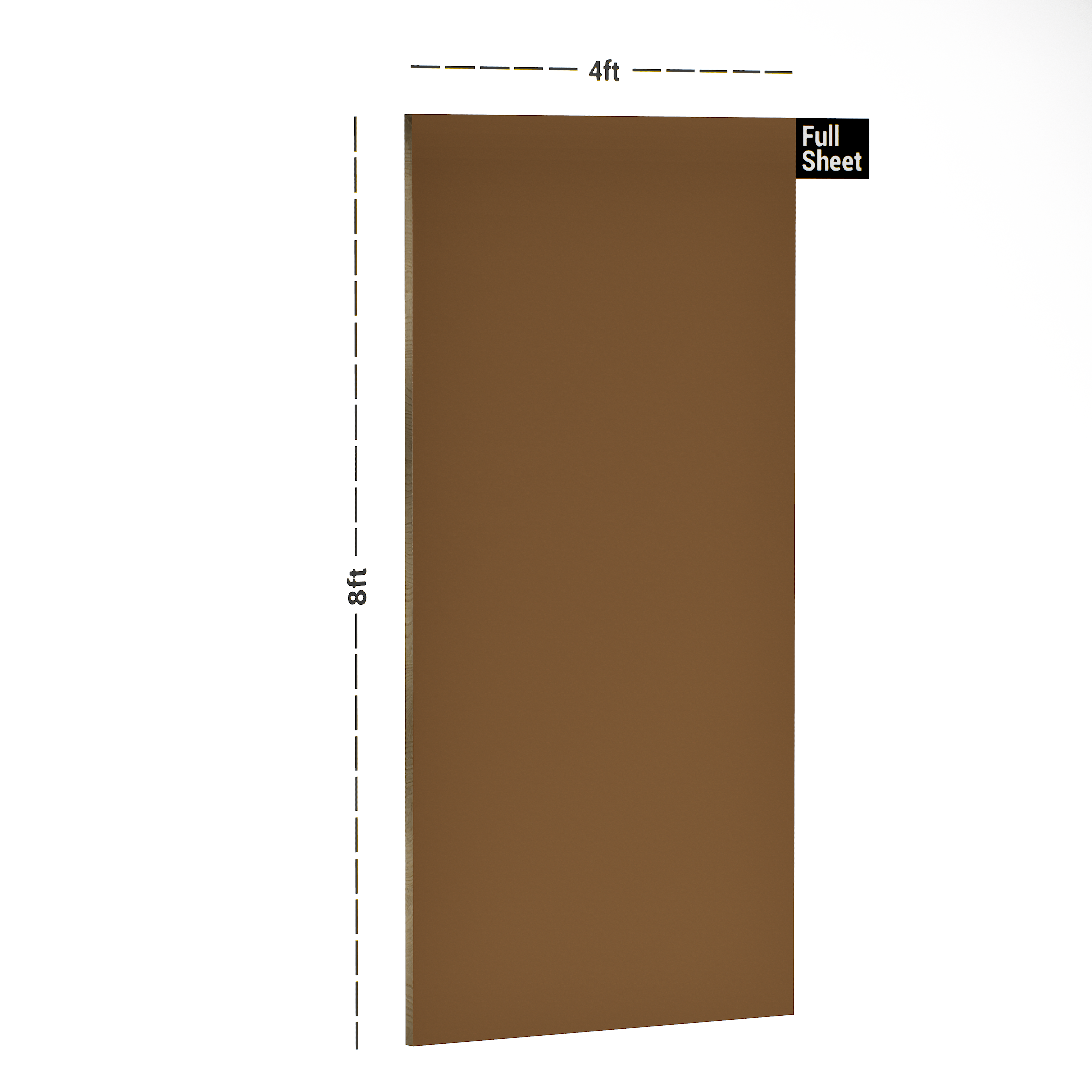 Dimension image of PC 51 SF Autumn Orange 8 ft x 4 ft Suede Finish Laminate - 1 mm in an isometric setup | Material Depot