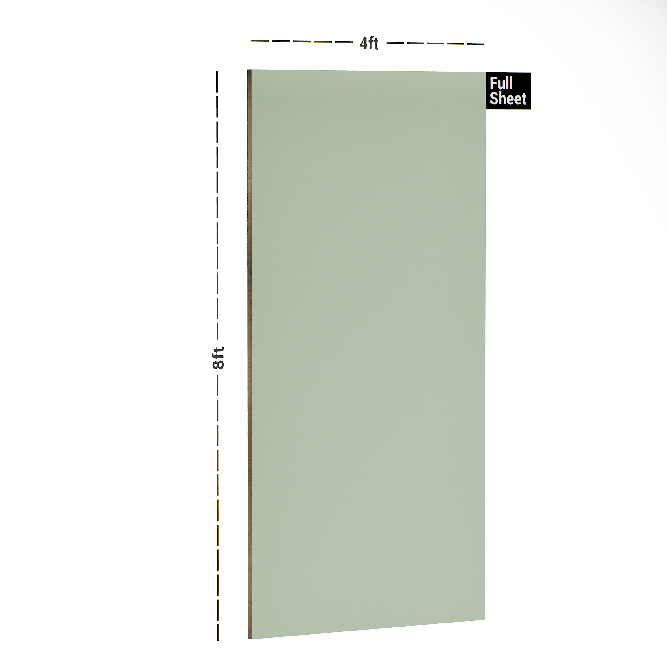 Dimension image of PC 116 SF Lily 8 ft x 4 ft Suede Finish Laminate - 1 mm in an isometric setup | Material Depot