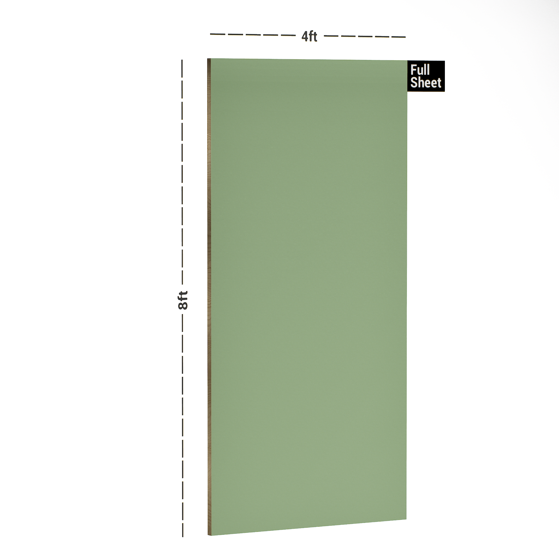 Dimension image of PC 115 SF Clary Jade 8 ft x 4 ft Suede Finish Laminate - 1 mm in an isometric setup | Material Depot