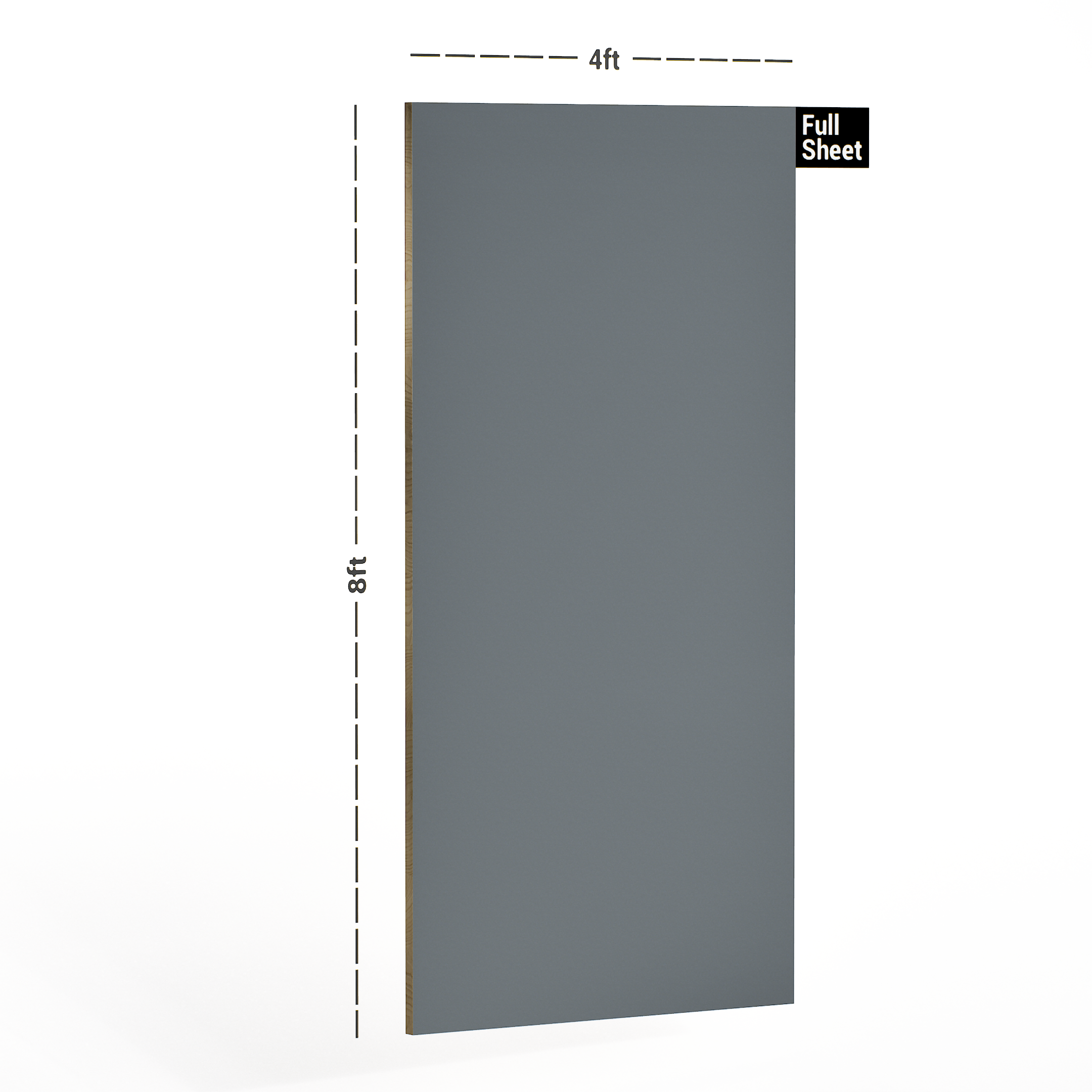 Dimension image of 1230 TMT Power Grey Virgo Croma 8 ft x 4 ft Touch Matt Finish Laminate - 0.8 mm in an isometric setup | Material Depot