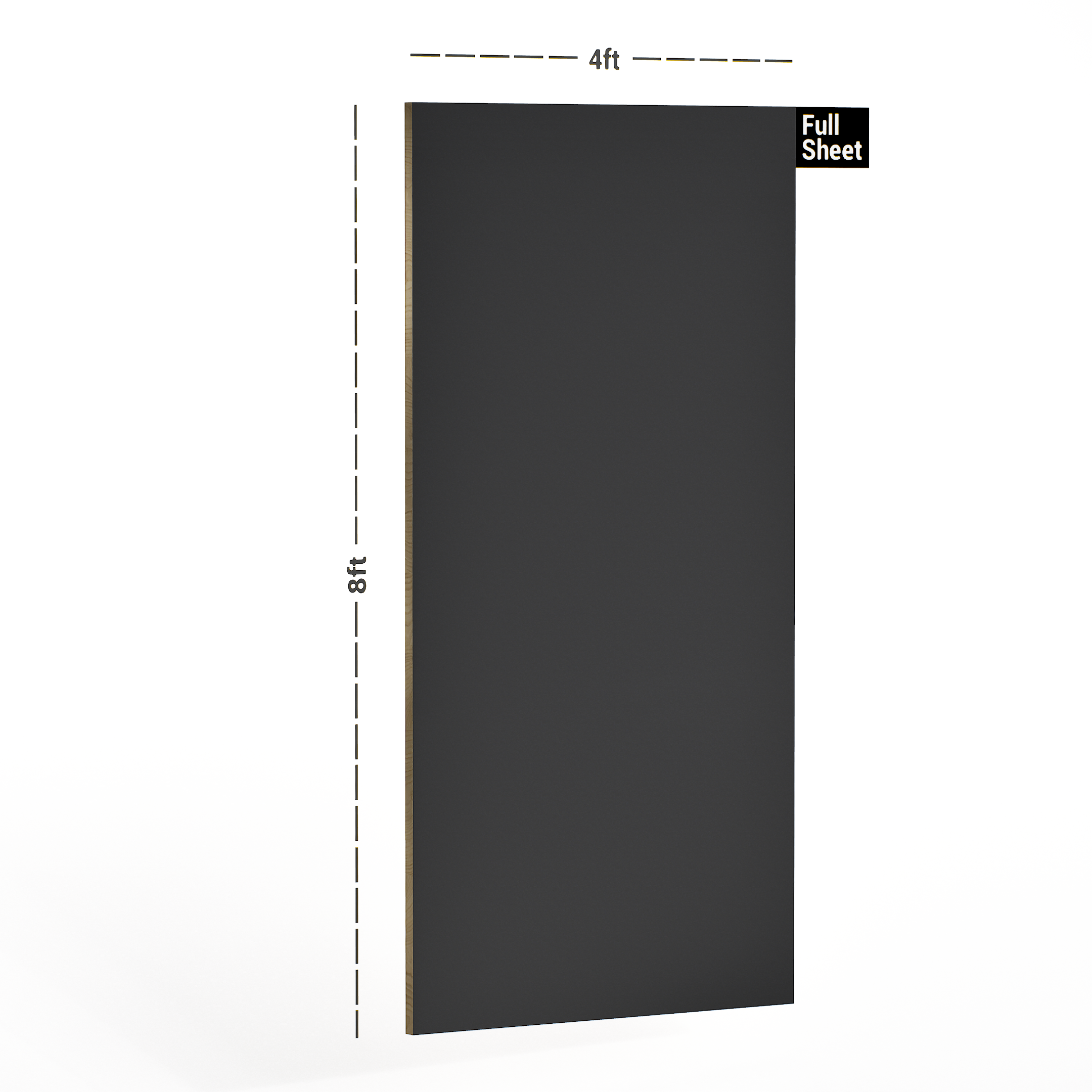 Dimension image of 1235 HG Dark Grey Virgo Croma 8 ft x 4 ft Soild Colors High Gloss Finish Laminate - 0.8 mm in an isometric setup | Material Depot