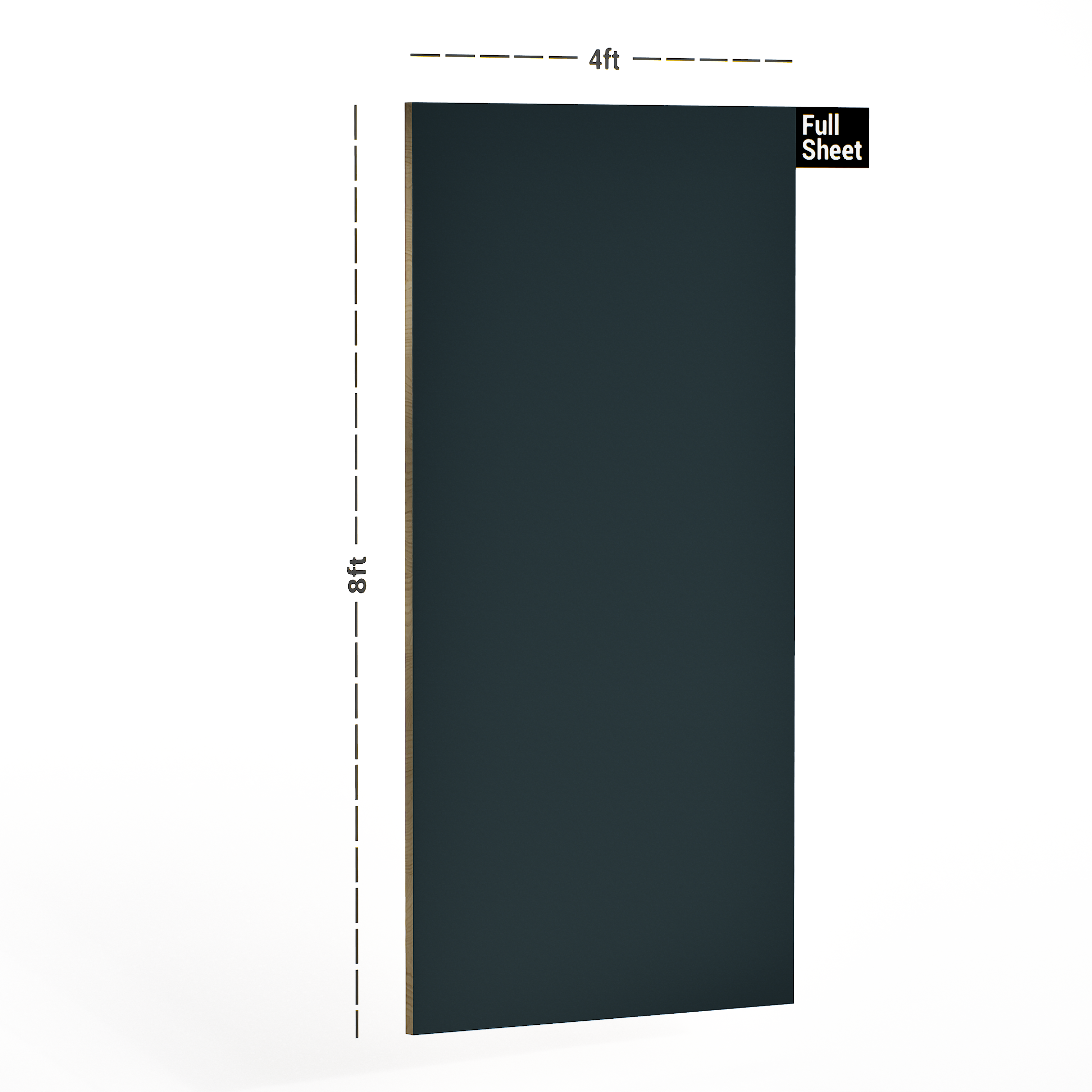 Dimension image of 1248 HG Midnight Blue Virgo Croma 8 ft x 4 ft Soild Colors High Gloss Finish Laminate - 0.8 mm in an isometric setup | Material Depot