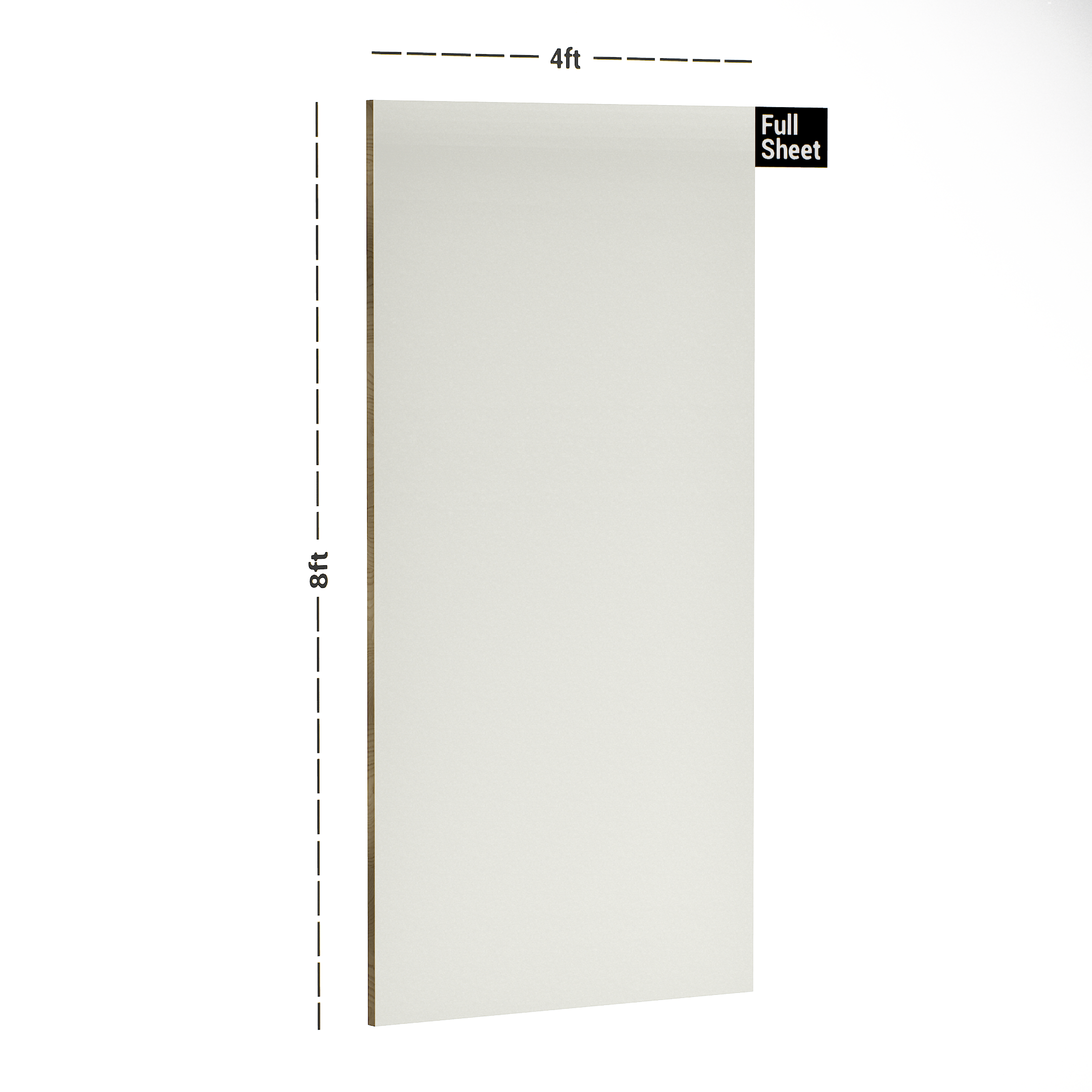 Dimension image of 179 UC Frosty White Virgo Croma 8 ft x 4 ft UNI Color Finish Decorative Laminate - 1 mm in an isometric setup | Material Depot