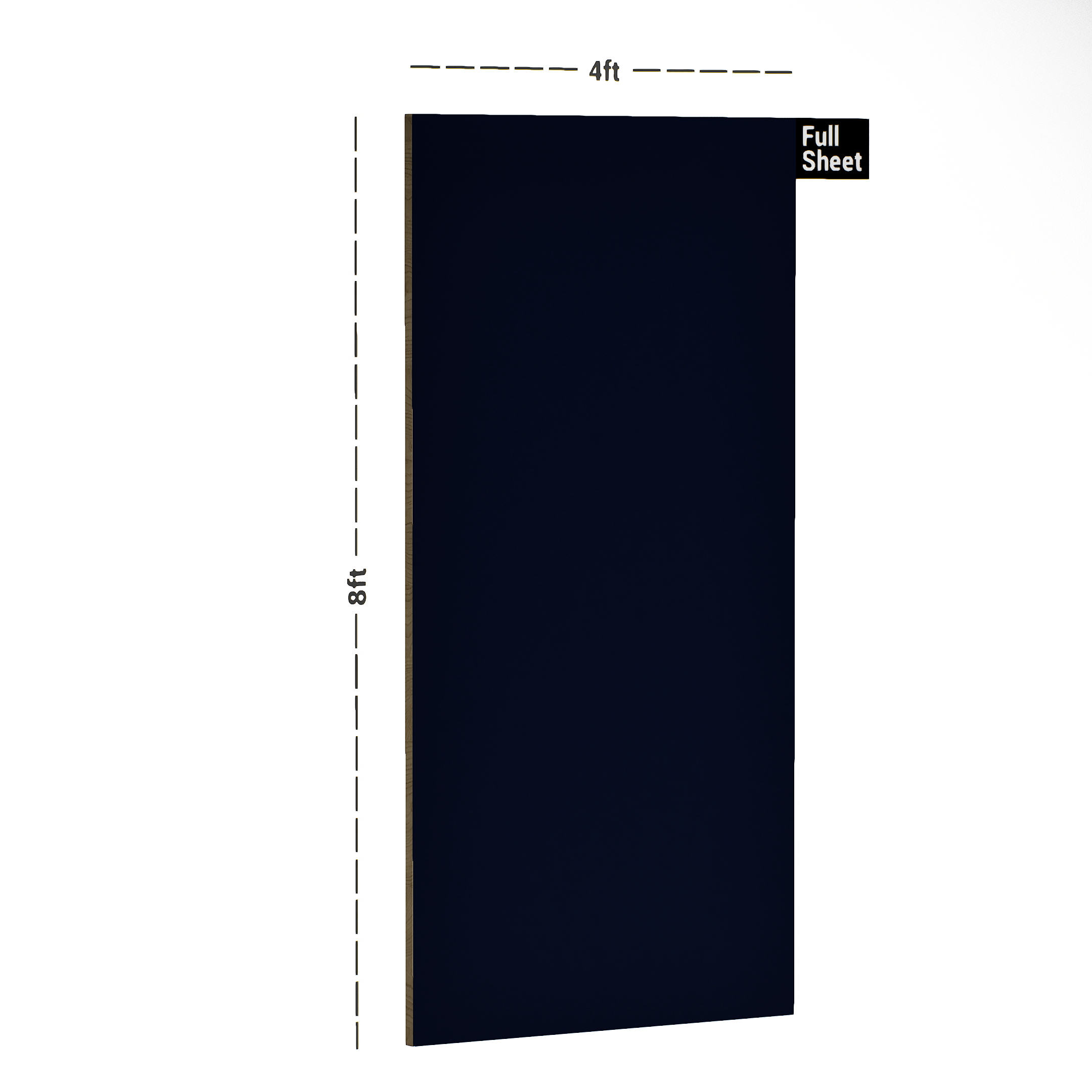 Dimension image of PT 123 8 ft x 4 ft High Gloss Finish 6H Anti Scratch Acrylic Laminate - 1.5 mm | Matching Edgeband Code - EB 123 in an isometric setup | Material Depot