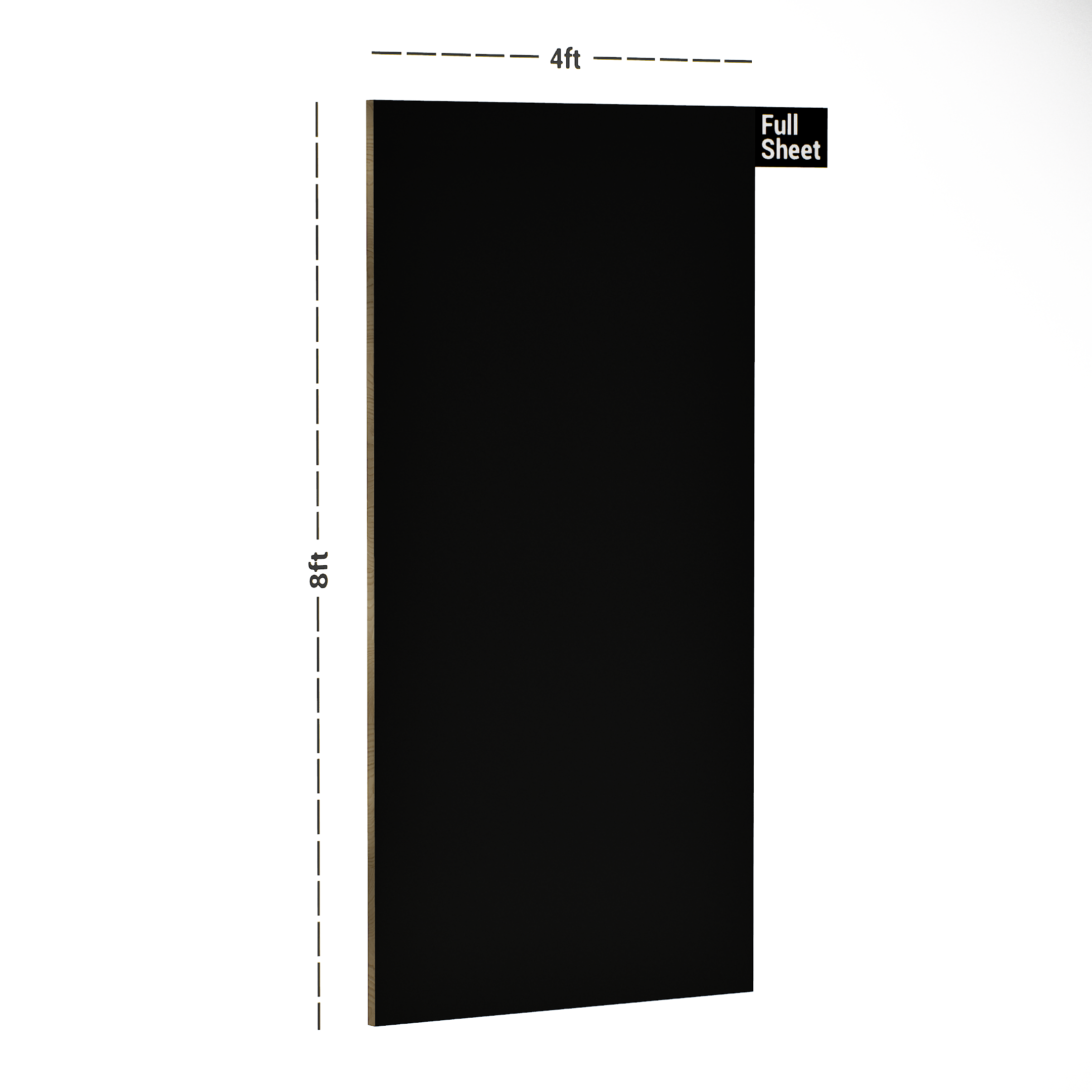 Dimension image of 21066 OTL Black 8 ft x 4 ft Oriental Finish Merino Cal Plus Laminate - 0.8 mm in an isometric setup | Material Depot