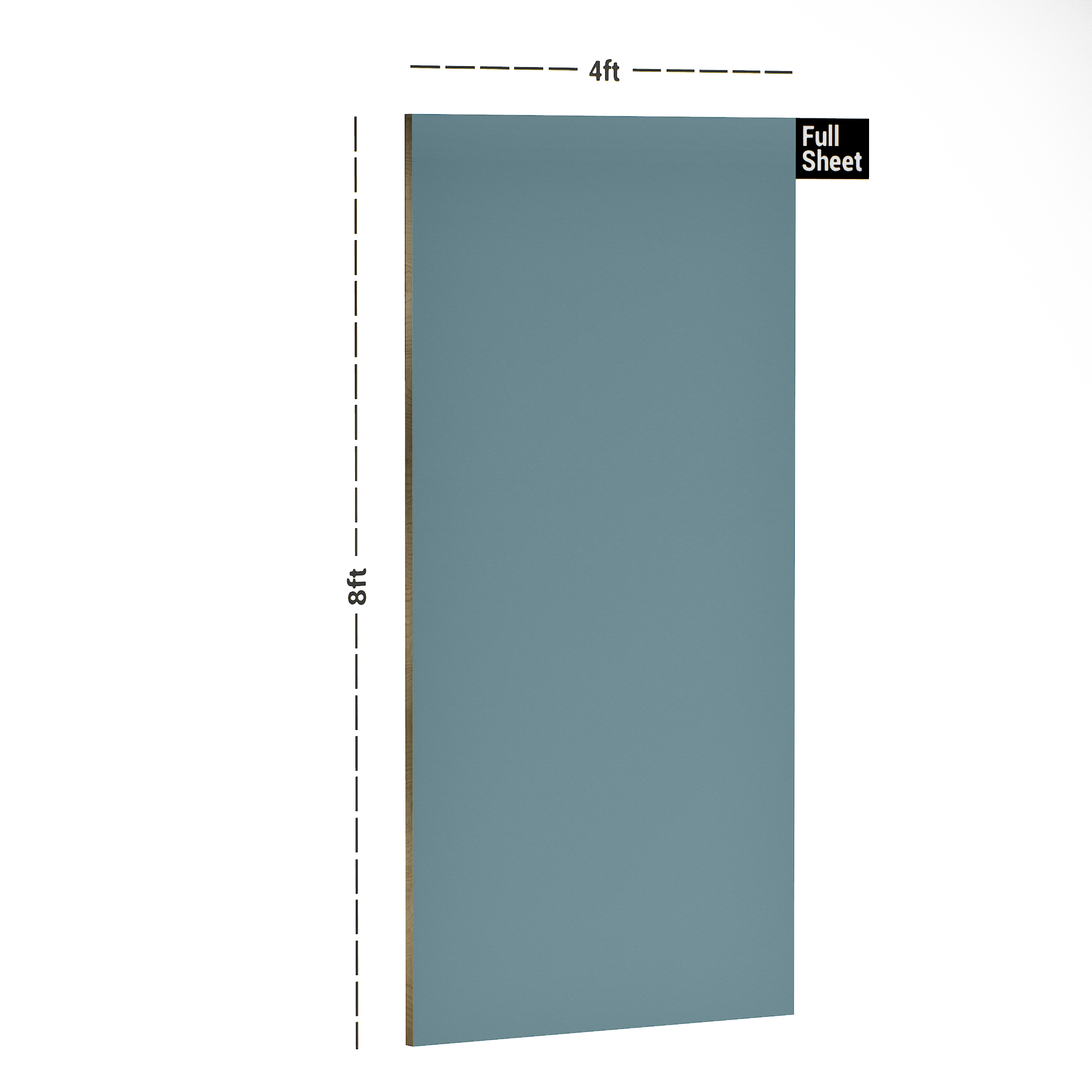 Dimension image of UA 1235 Celestial Blue 8 ft x 4 ft Solid Finish 6H Antiscratch Acrylic Laminates - 1.5 mm in an isometric setup | Material Depot