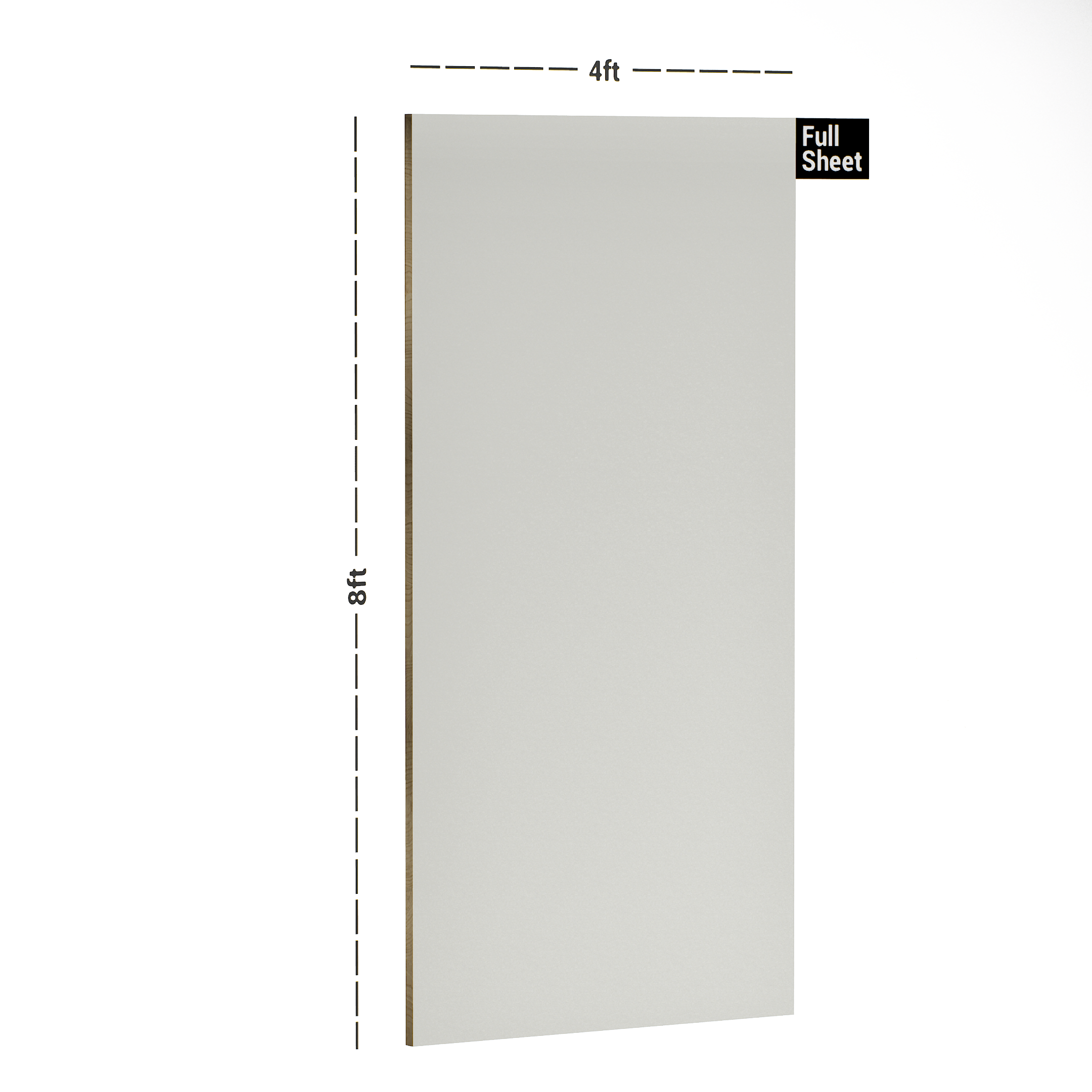 Dimension image of UA 1207 Champagne 8 ft x 4 ft Solid Finish 6H Antiscratch Acrylic Laminates - 1.5 mm in an isometric setup | Material Depot