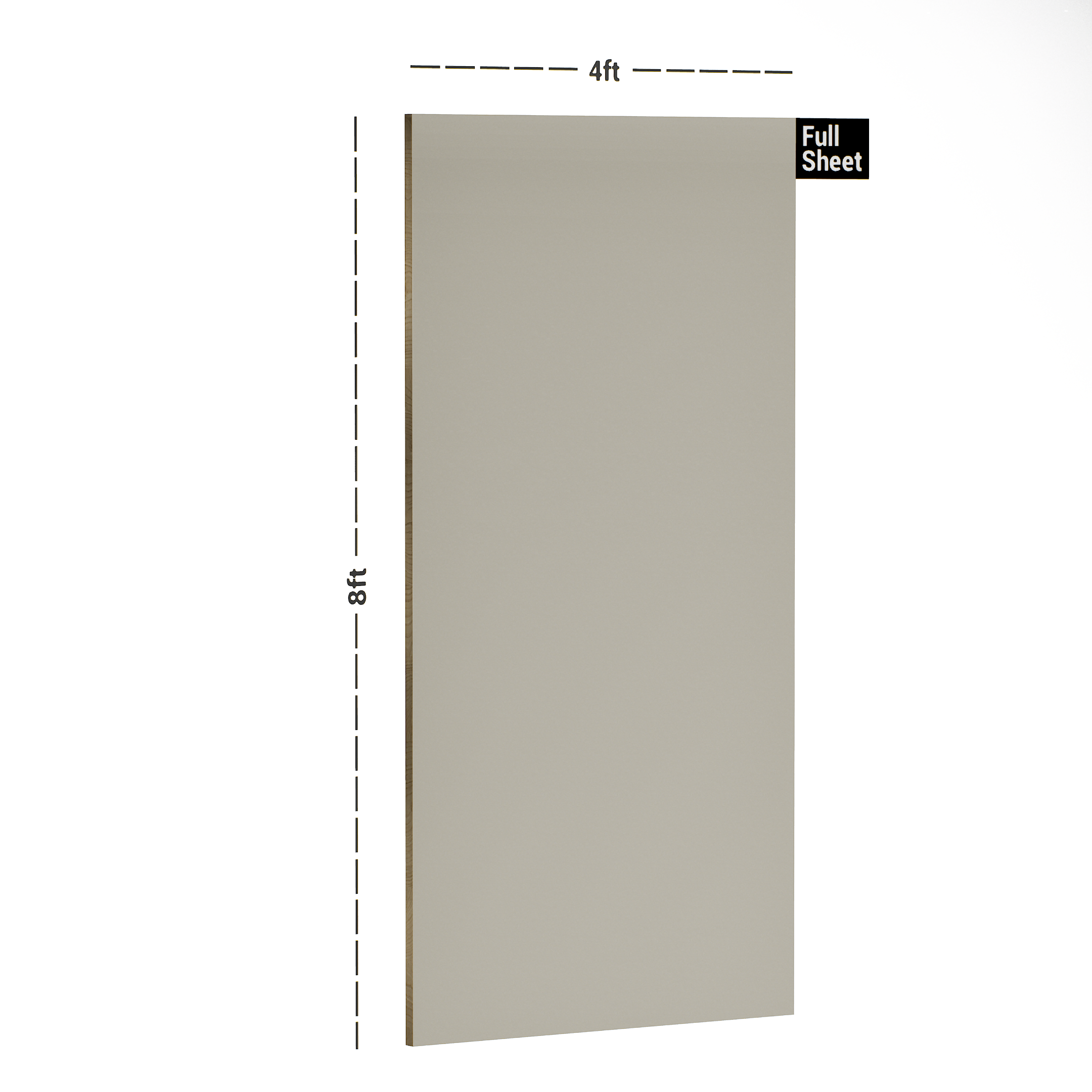 Dimension image of UA 1225 Oyster Cream 8 ft x 4 ft Solid Finish 6H Antiscratch Acrylic Laminates - 1.5 mm in an isometric setup | Material Depot