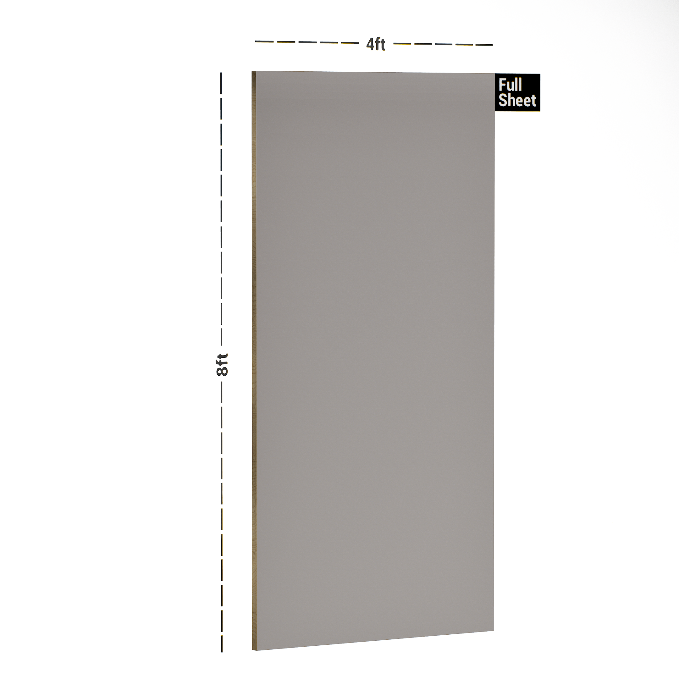 Dimension image of UA 1222 Kashmir 8 ft x 4 ft Solid Finish 6H Antiscratch Acrylic Laminates - 1.5 mm in an isometric setup | Material Depot