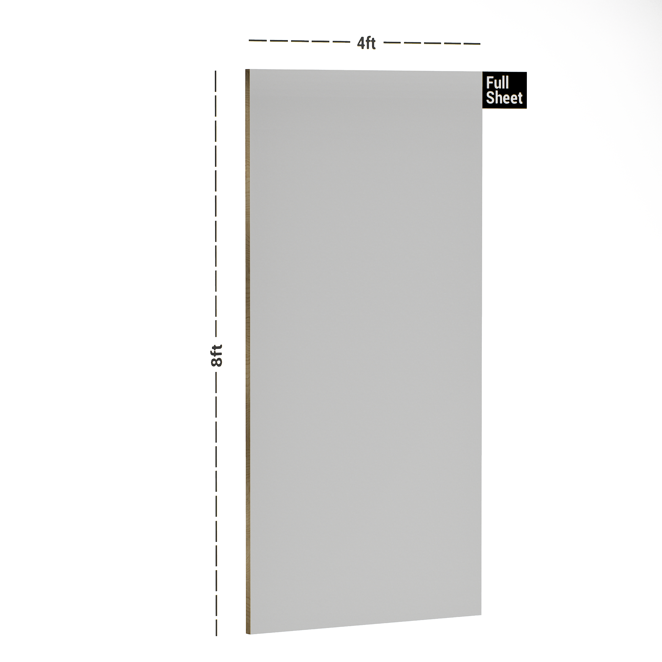 Dimension image of UA 1265 Dove 8 ft x 4 ft Solid Finish 6H Antiscratch Acrylic Laminates - 1.5 mm in an isometric setup | Material Depot