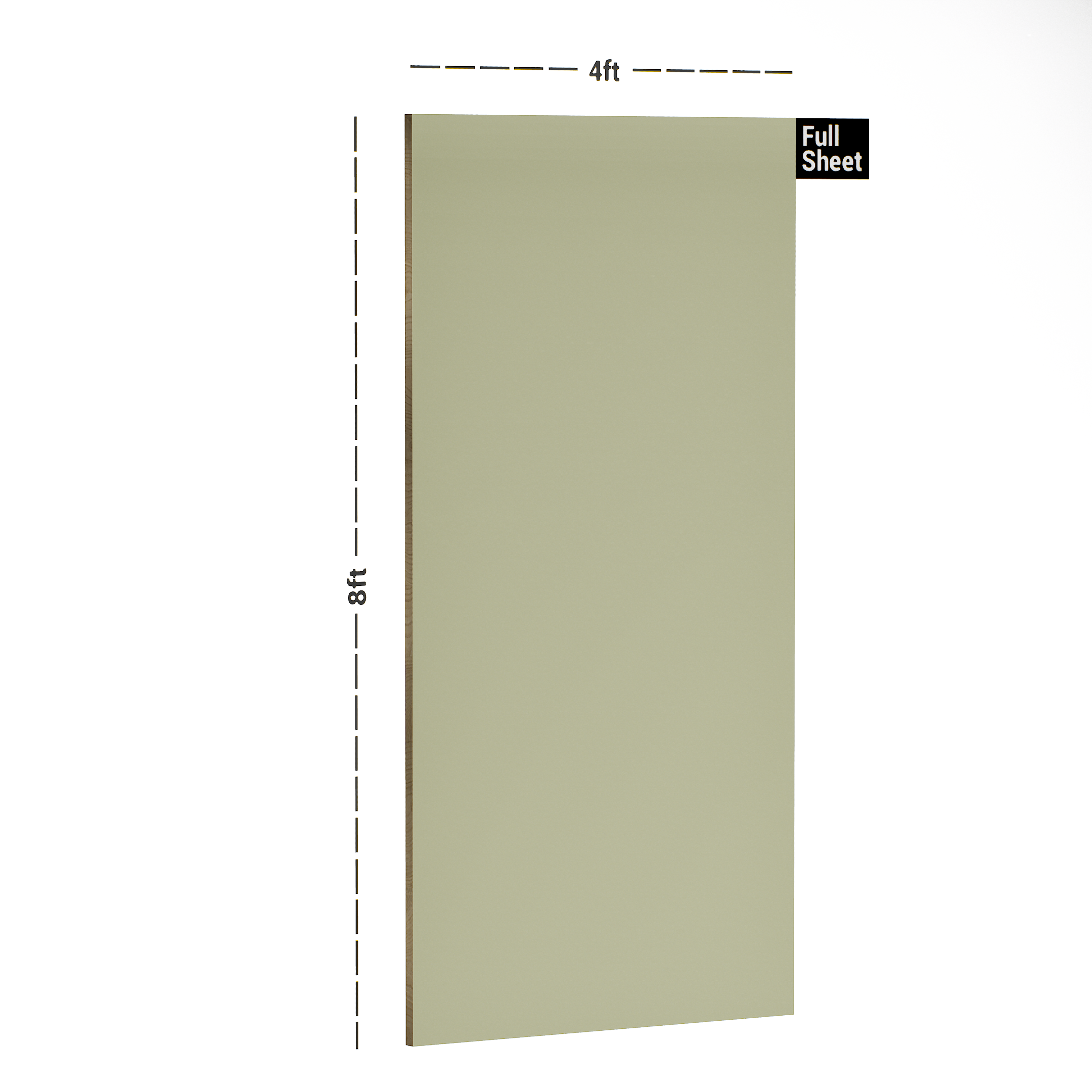 Dimension image of UA 1258 Leaf Green 8 ft x 4 ft Solid Finish 6H Antiscratch Acrylic Laminates - 1.5 mm in an isometric setup | Material Depot