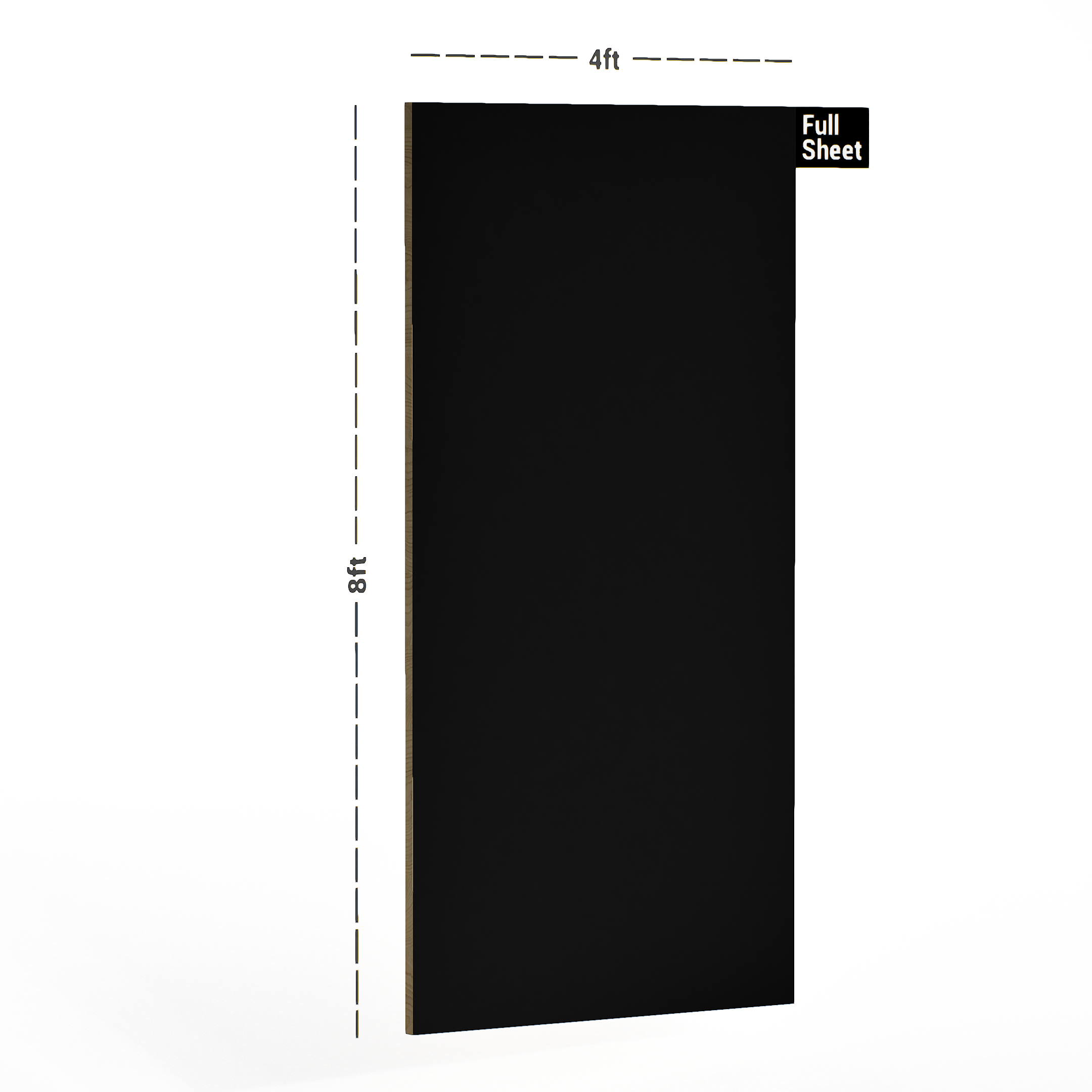 Dimension image of 116 COC Black 8 ft x 4 ft Colour Core Finish Laminate - 1 mm in an isometric setup | Material Depot